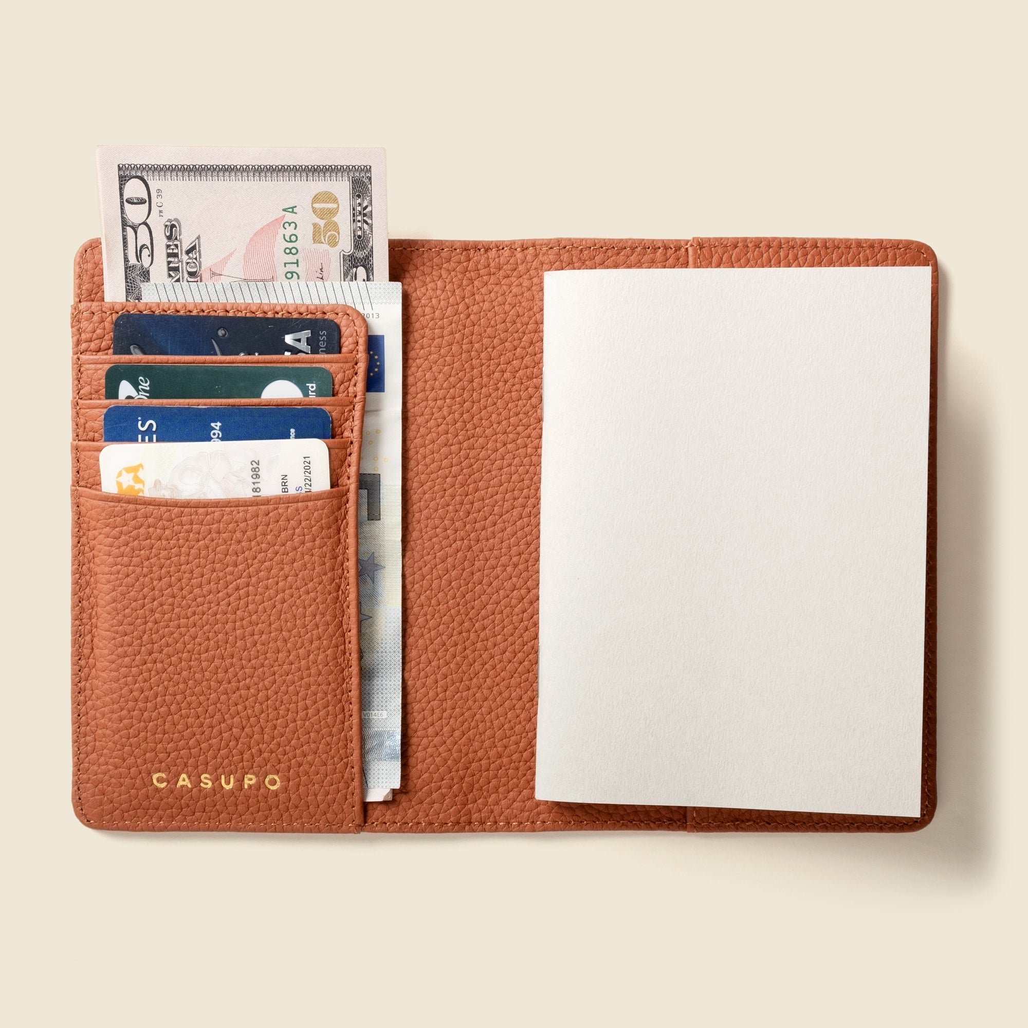Leather Passport Wallet With RFID - Tan