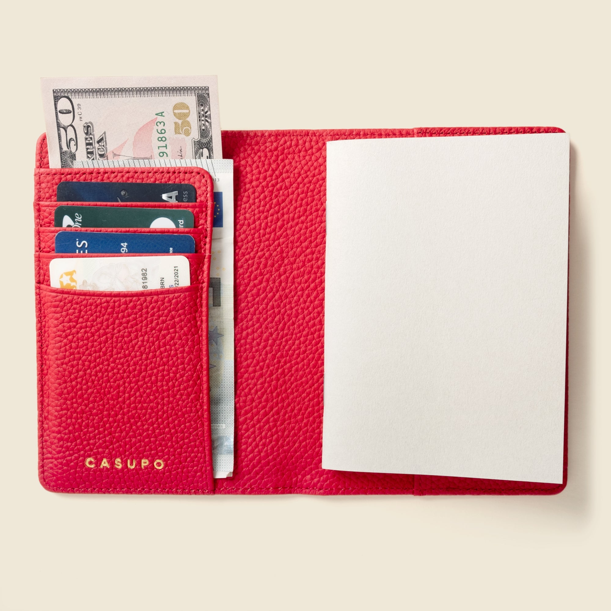 Leather Passport Wallet With RFID - Red