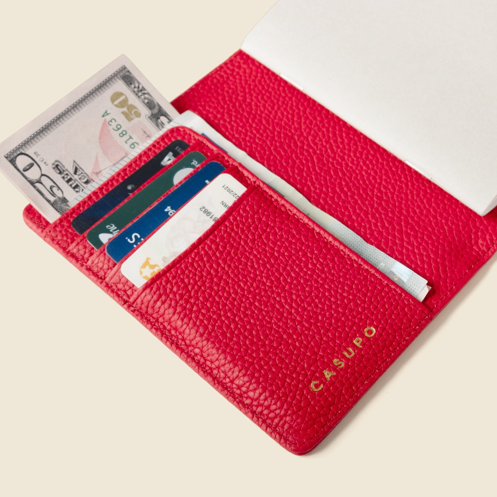Leather Passport Wallet With RFID - Red