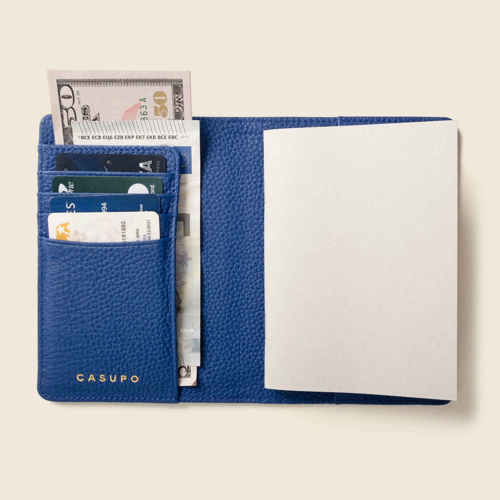 Leather Passport Wallet With RFID Shield- Cobalt