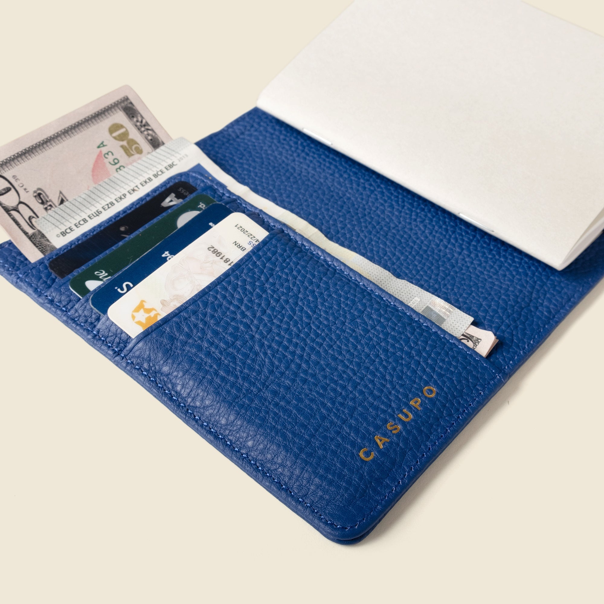 Leather Passport Wallet With RFID Shield- Cobalt