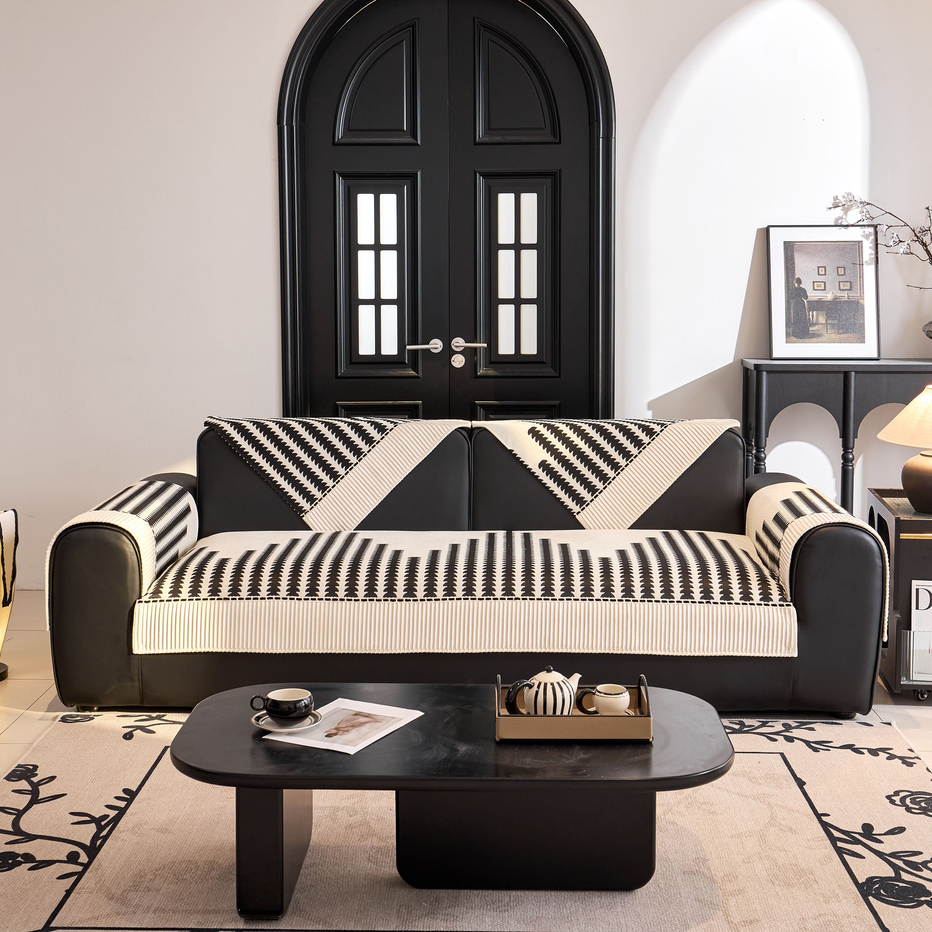 Vertical Stripes Sectional Sofa Cover Slipcover - Non-slip, Fits L-shape Couches