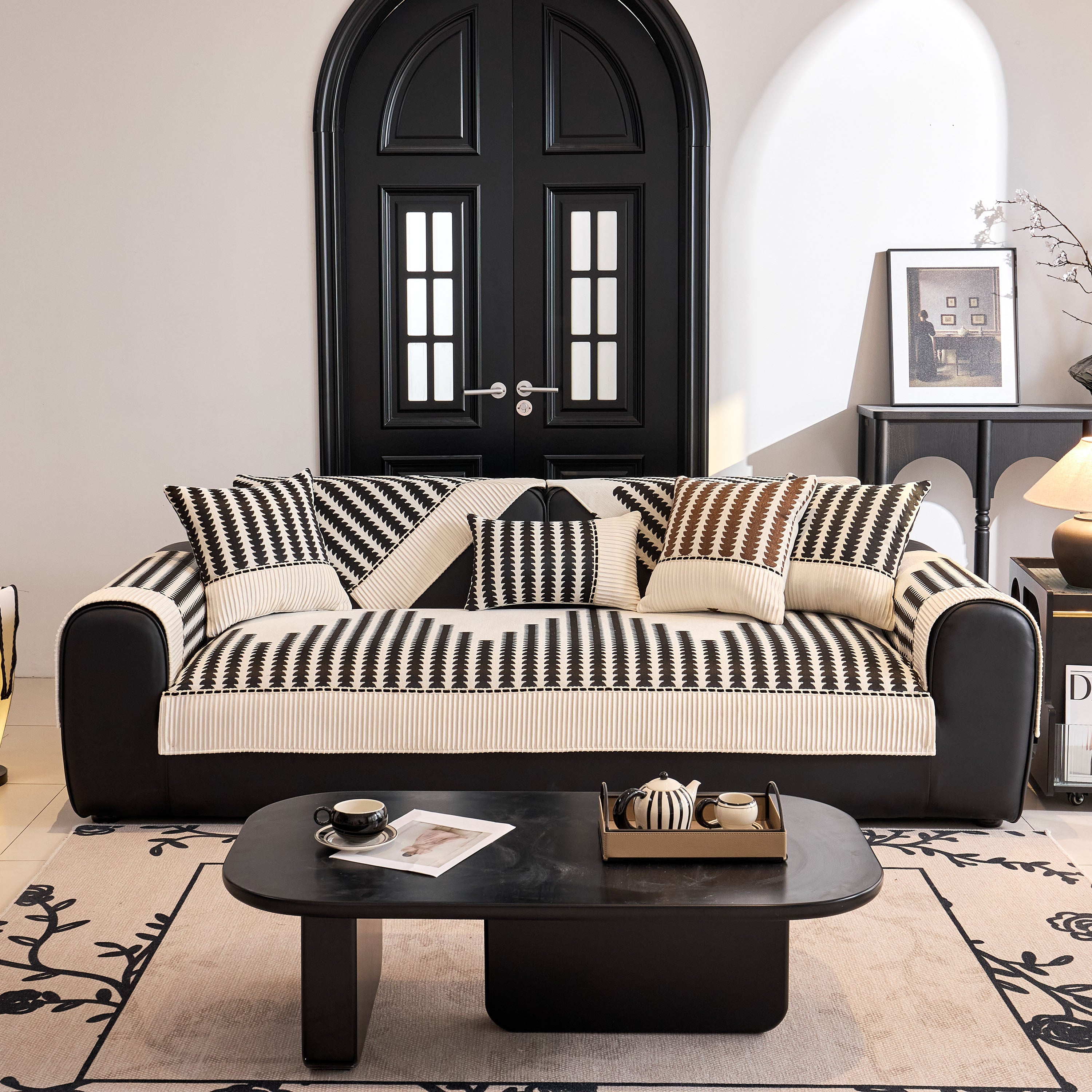 Vertical Stripes Sectional Sofa Cover Slipcover - Non-slip, Fits L-shape Couches