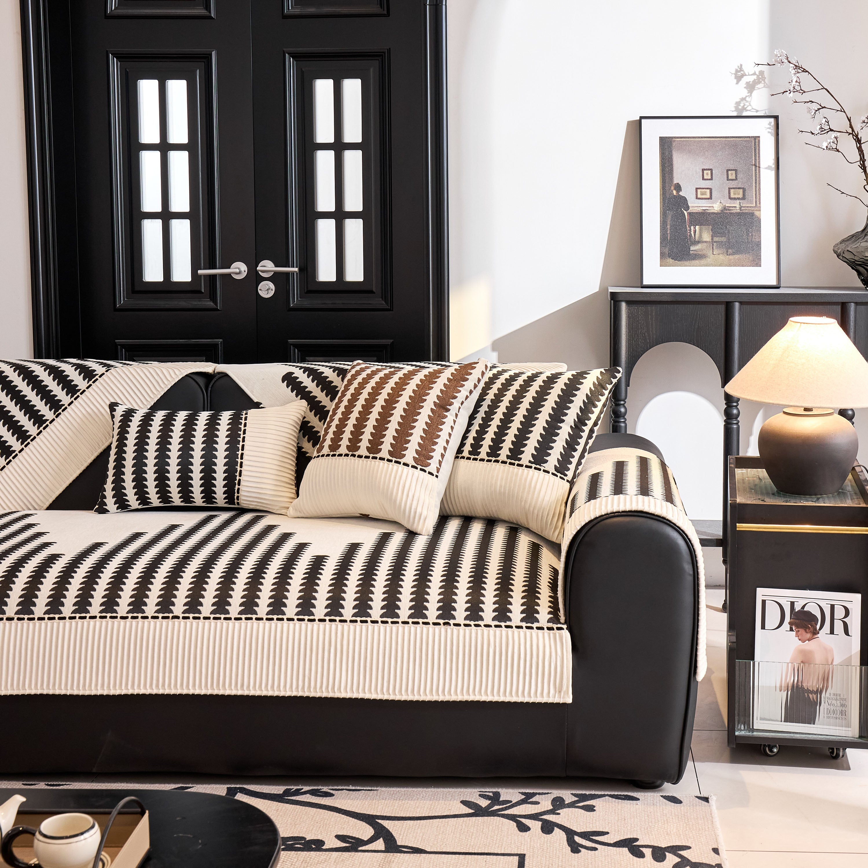 Vertical Stripes Sectional Sofa Cover Slipcover - Non-slip, Fits L-shape Couches