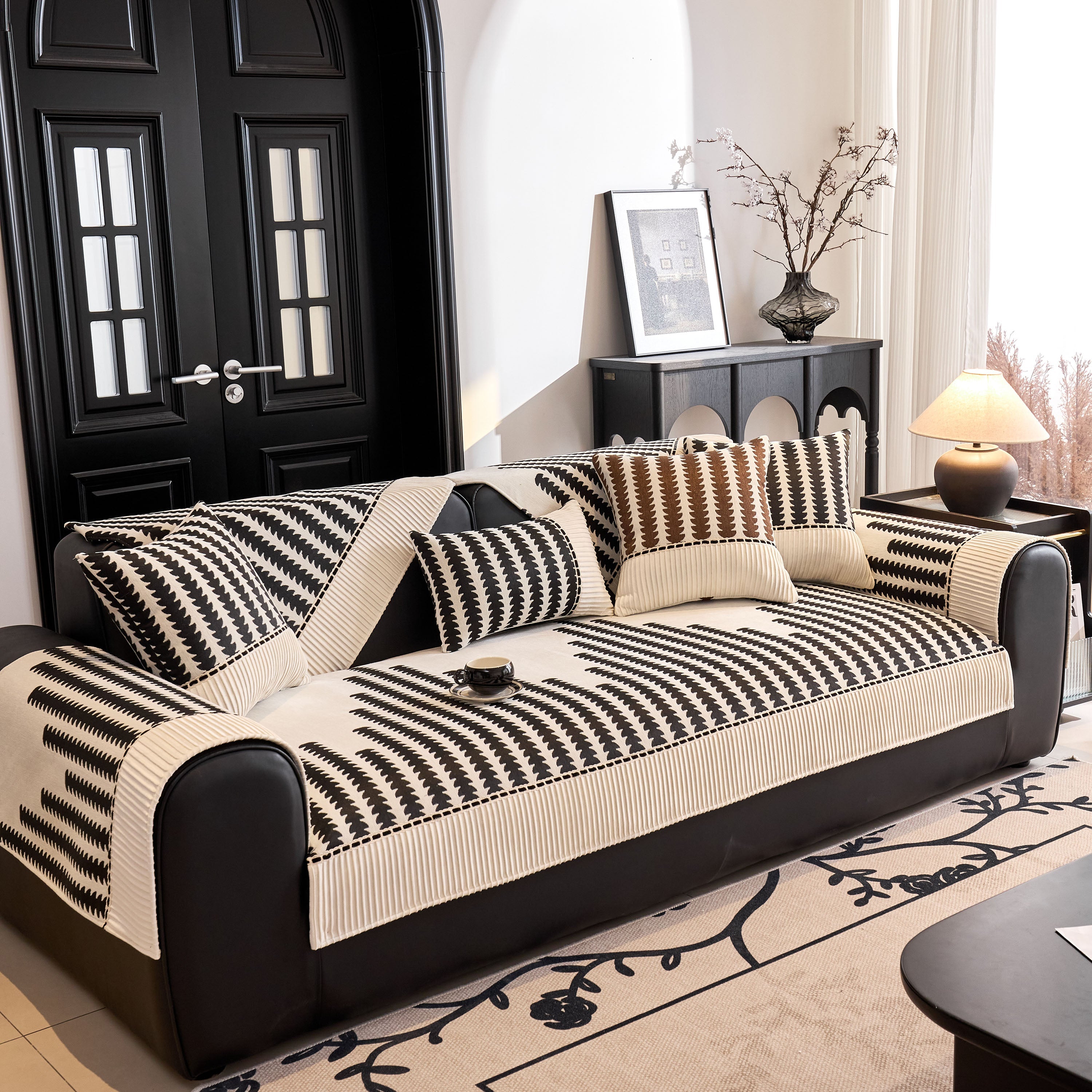 Vertical Stripes Sectional Sofa Cover Slipcover - Non-slip, Fits L-shape Couches