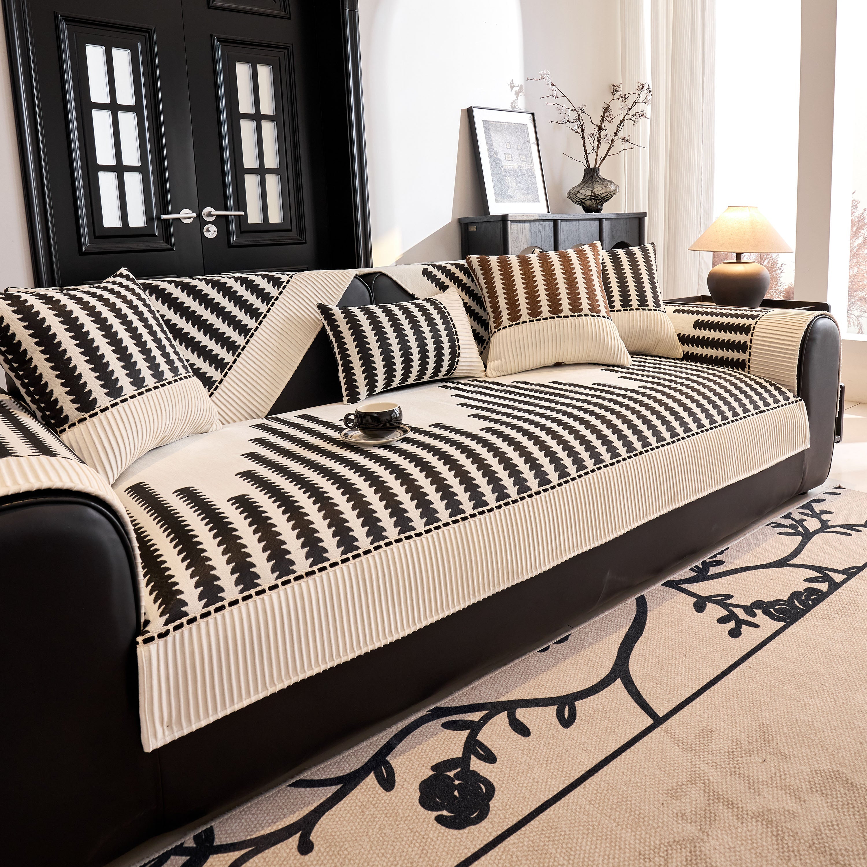 Vertical Stripes Sectional Sofa Cover Slipcover - Non-slip, Fits L-shape Couches