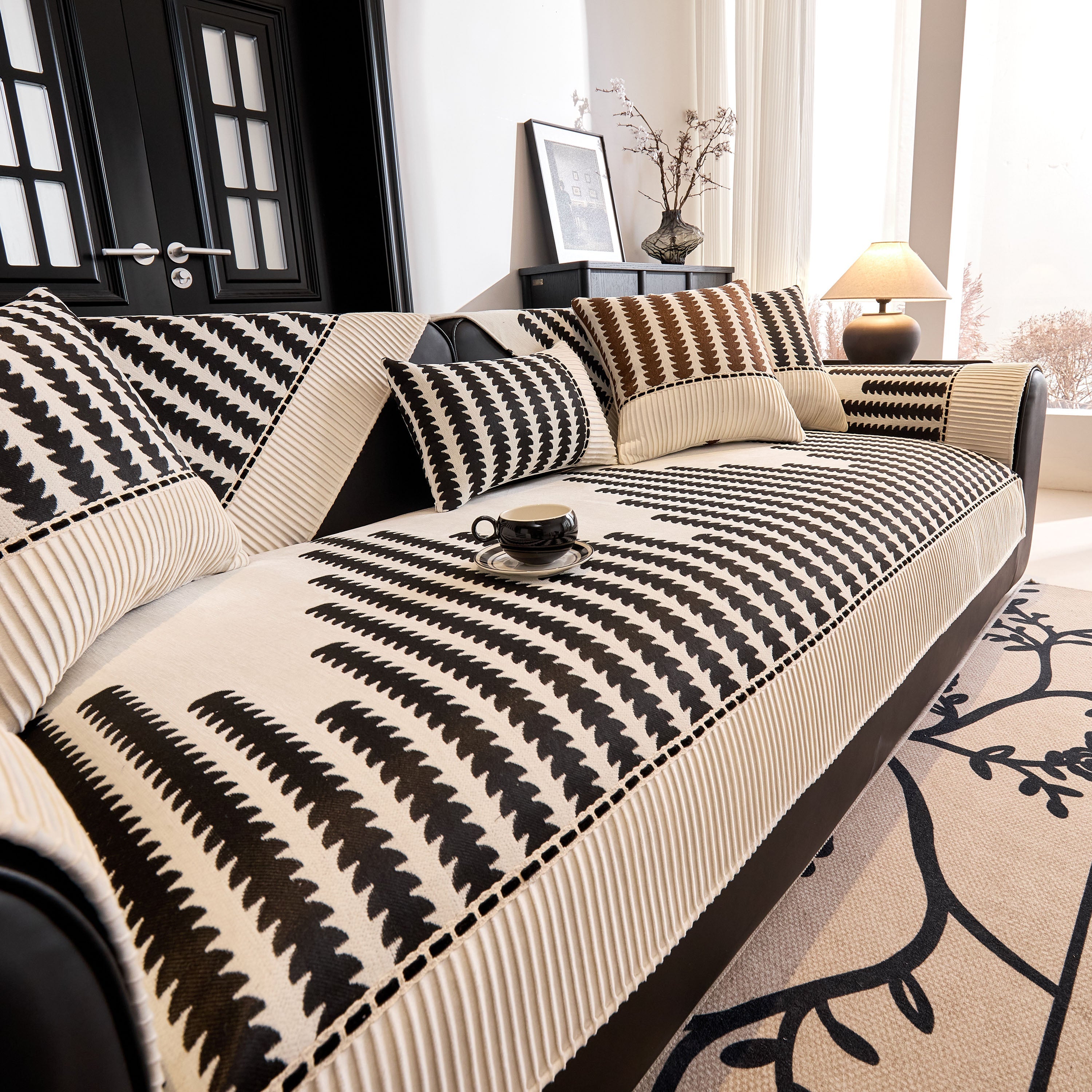 Vertical Stripes Sectional Sofa Cover Slipcover - Non-slip, Fits L-shape Couches