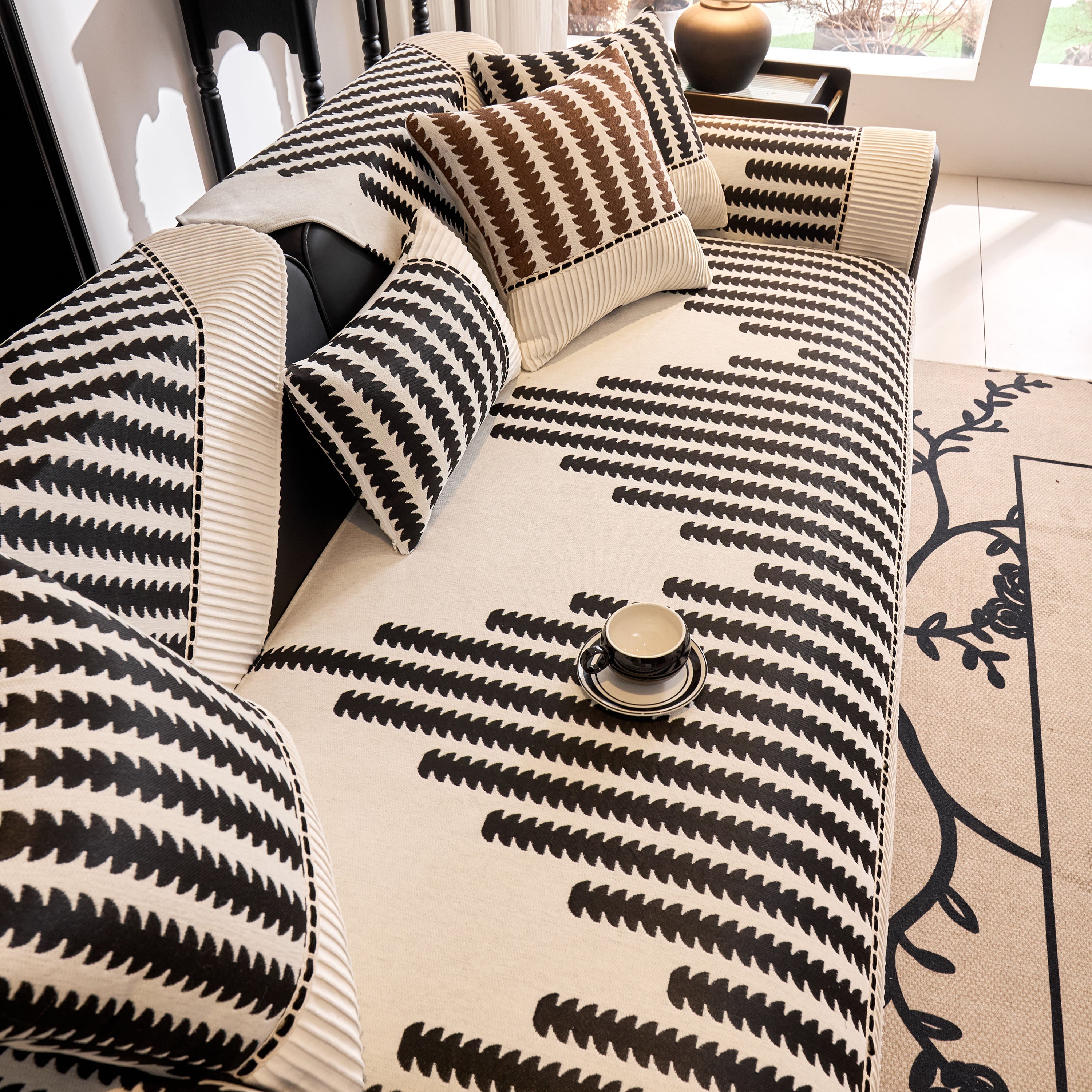 Vertical Stripes Sectional Sofa Cover Slipcover - Non-slip, Fits L-shape Couches