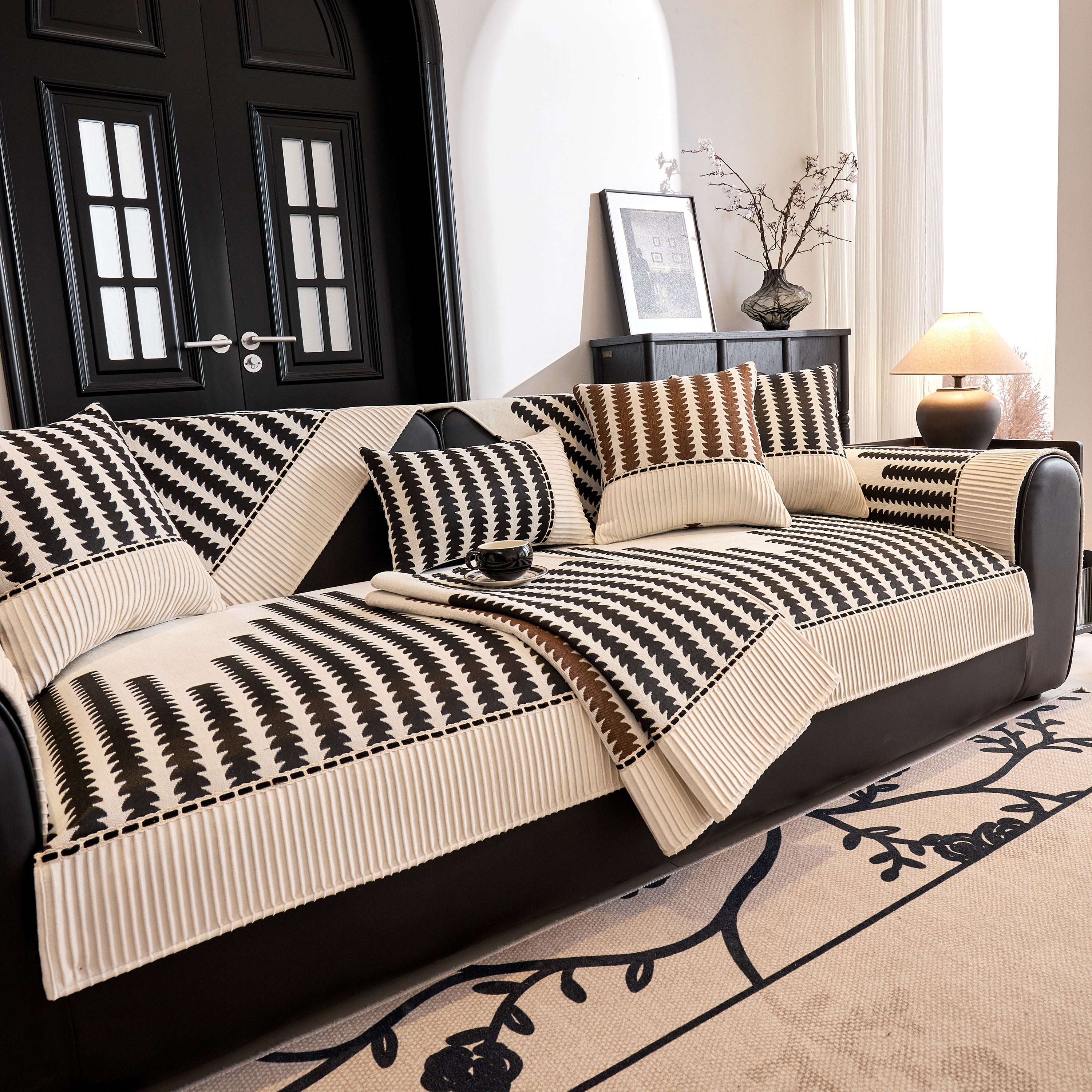 Vertical Stripes Sectional Sofa Cover Slipcover - Non-slip, Fits L-shape Couches