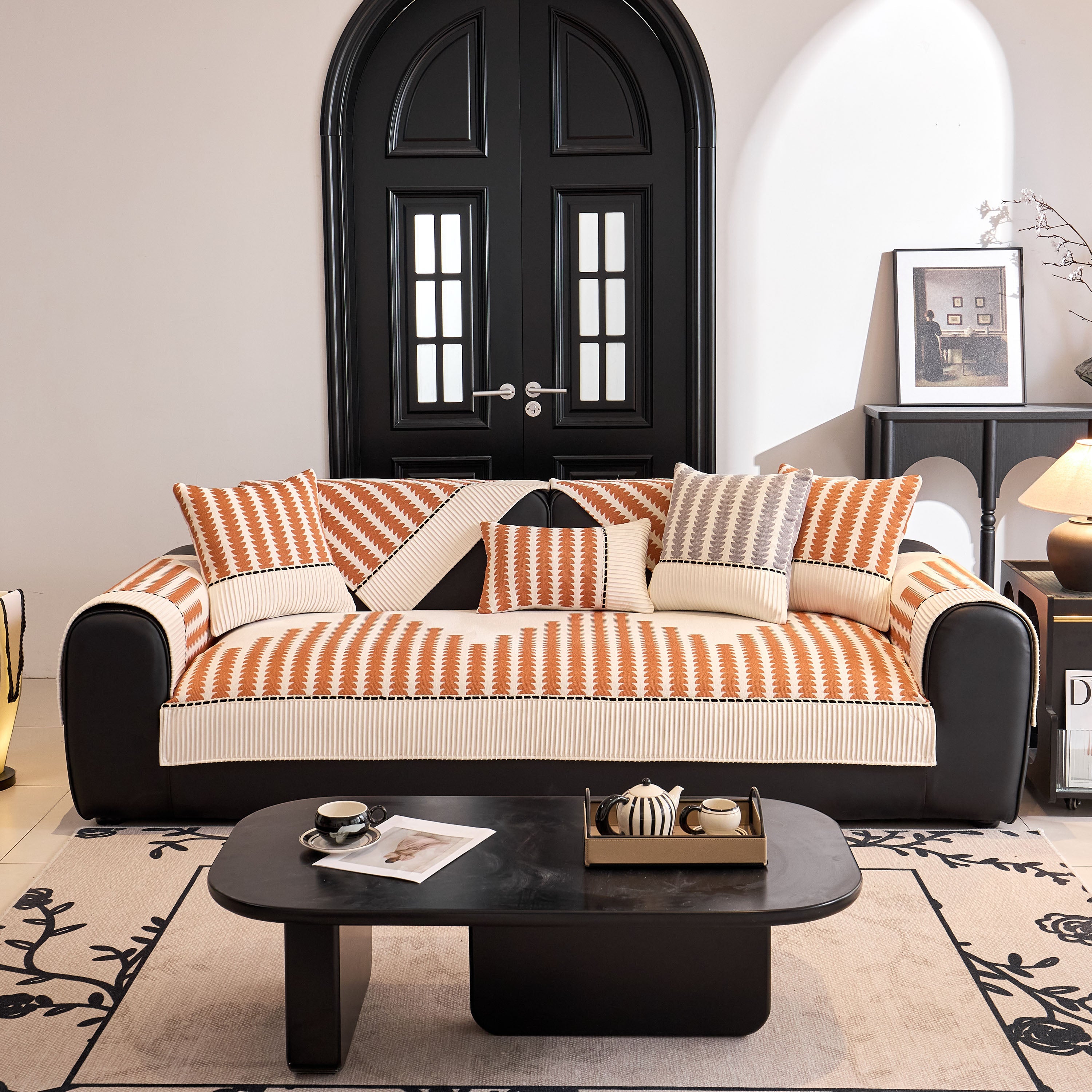 Vertical Stripes Sectional Sofa Cover Slipcover - Non-slip, Fits L-shape Couches