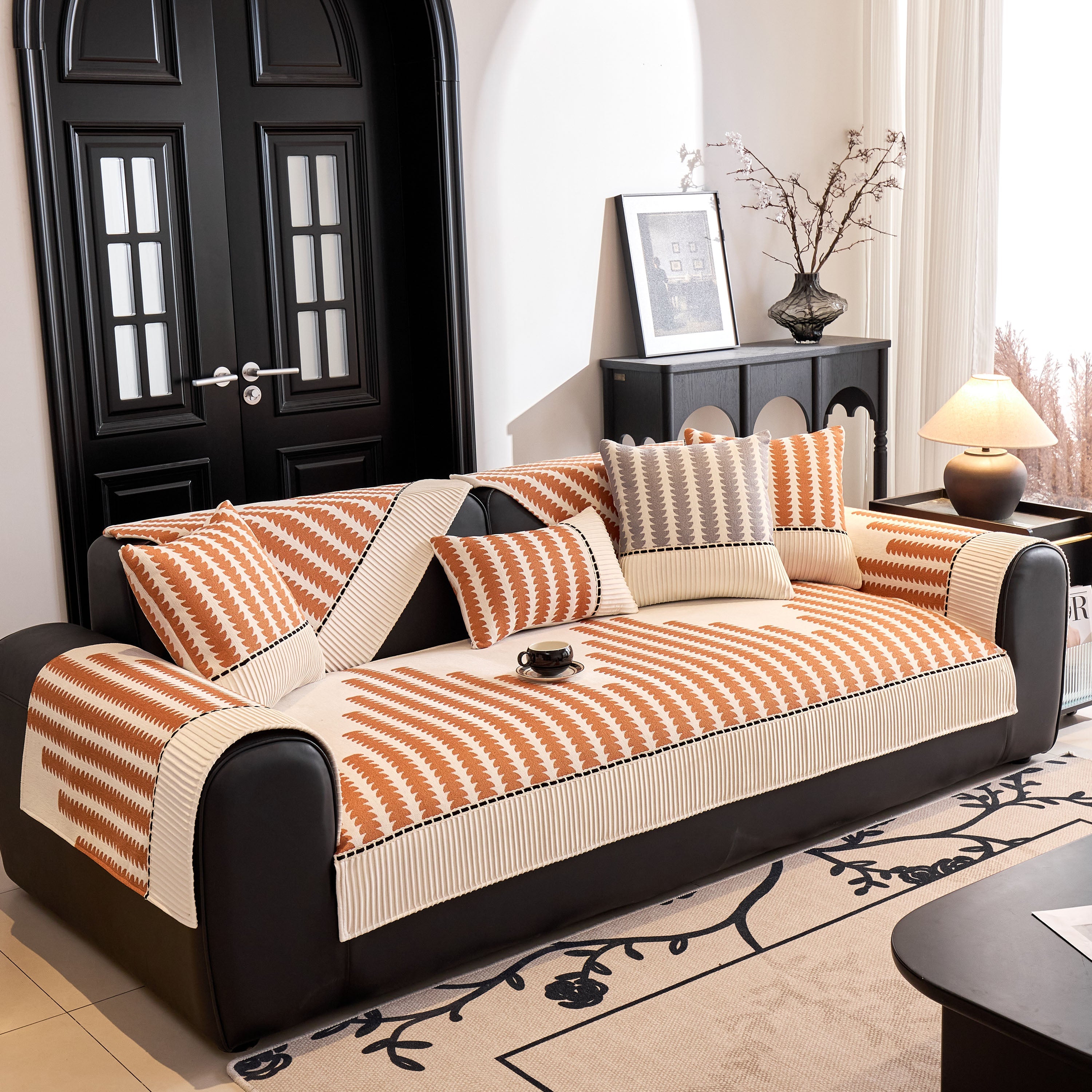 Vertical Stripes Sectional Sofa Cover Slipcover - Non-slip, Fits L-shape Couches