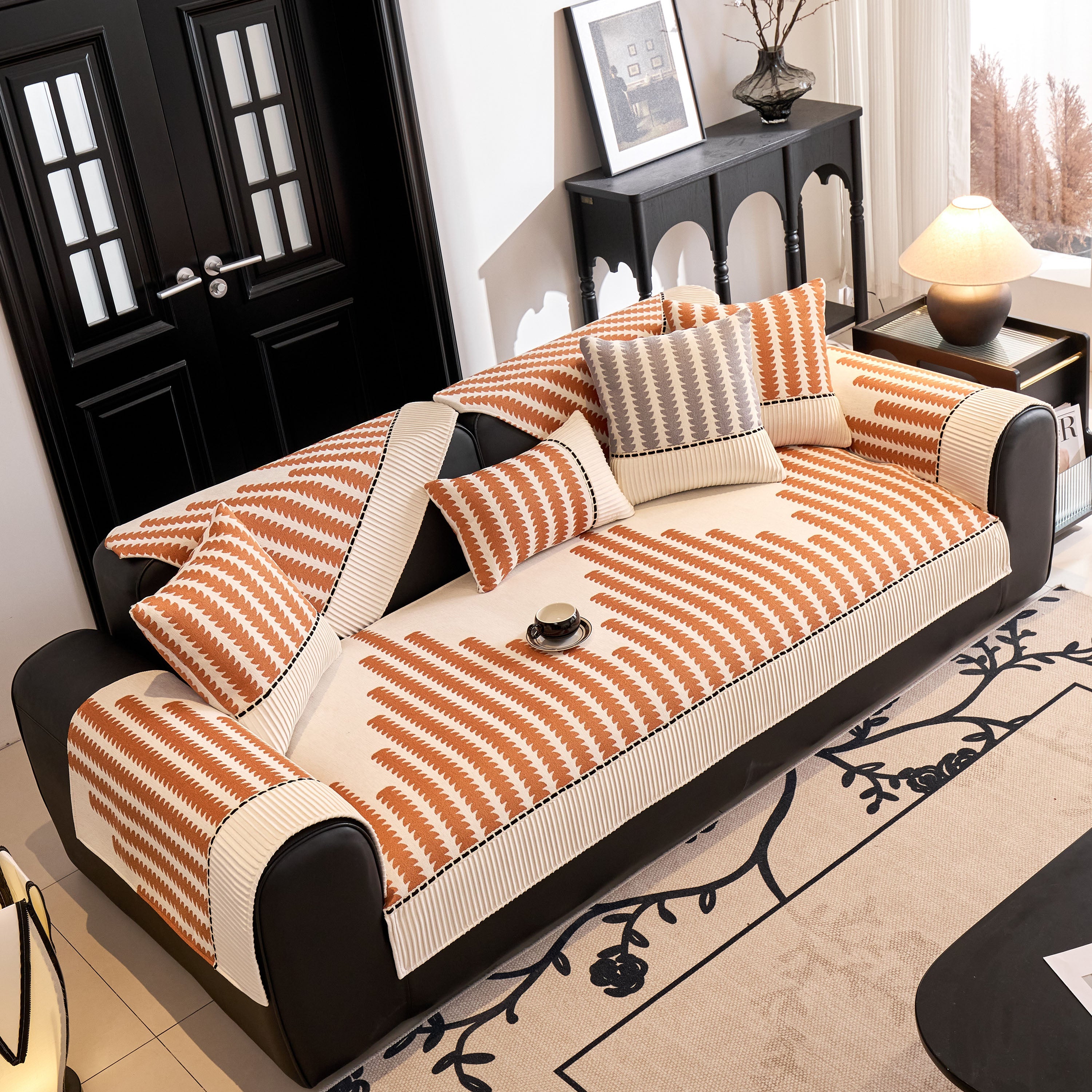 Vertical Stripes Sectional Sofa Cover Slipcover - Non-slip, Fits L-shape Couches