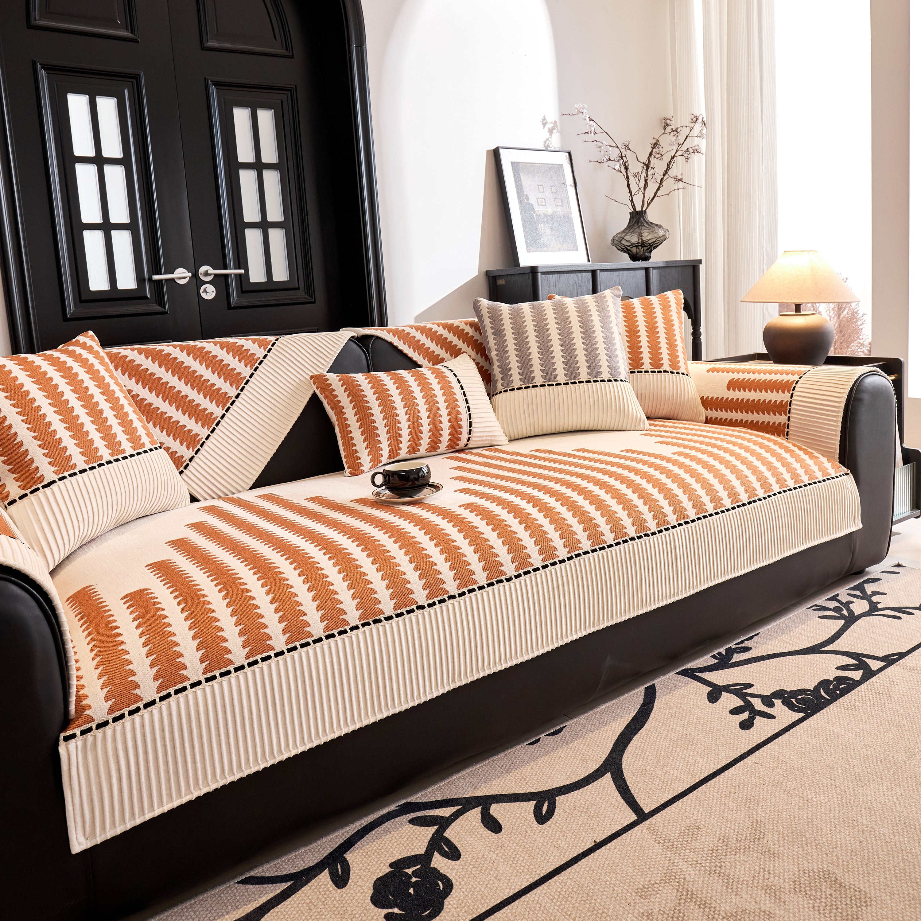 Vertical Stripes Sectional Sofa Cover Slipcover - Non-slip, Fits L-shape Couches