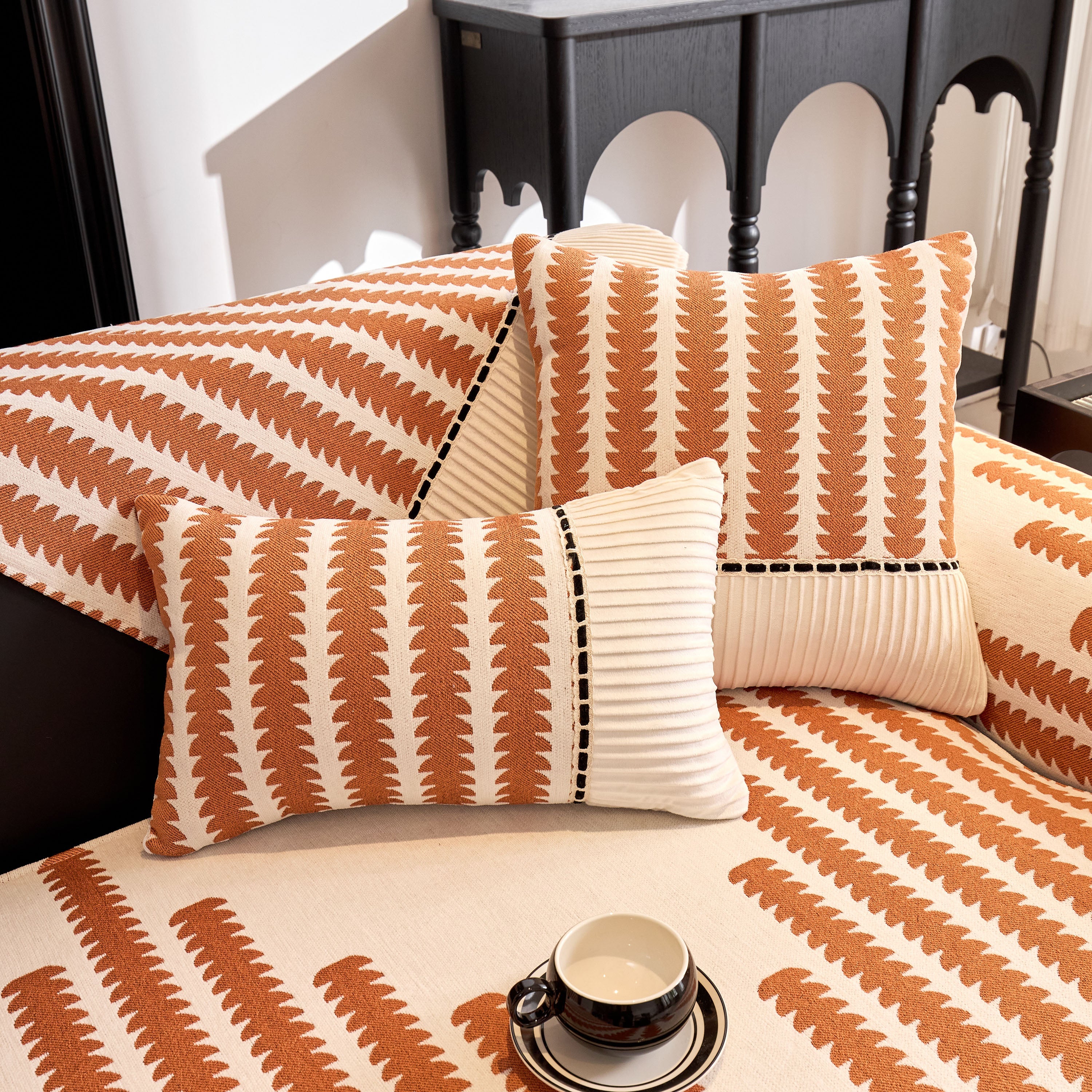Vertical Stripes Sectional Sofa Cover Slipcover - Non-slip, Fits L-shape Couches
