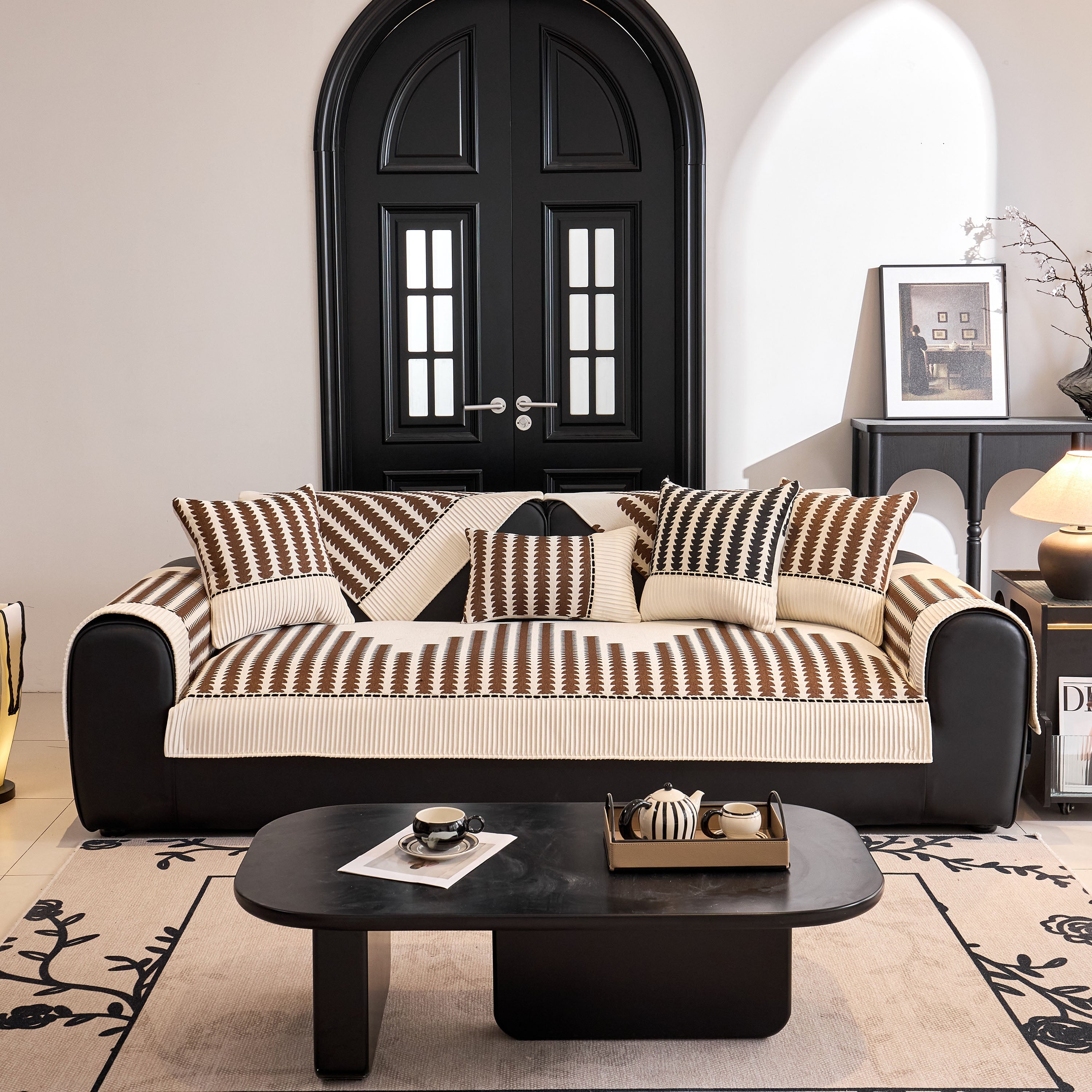Vertical Stripes Sectional Sofa Cover Slipcover - Non-slip, Fits L-shape Couches