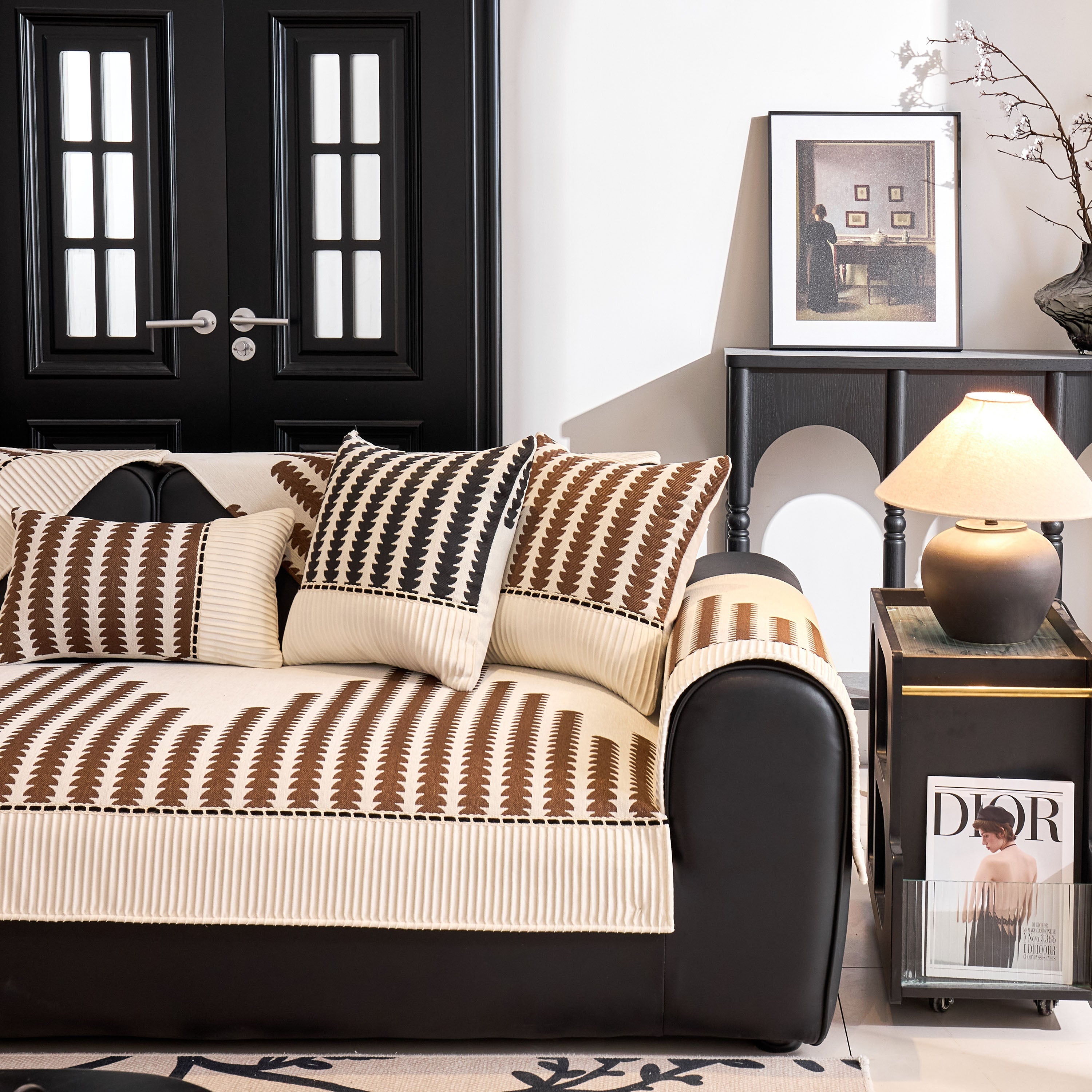 Vertical Stripes Sectional Sofa Cover Slipcover - Non-slip, Fits L-shape Couches