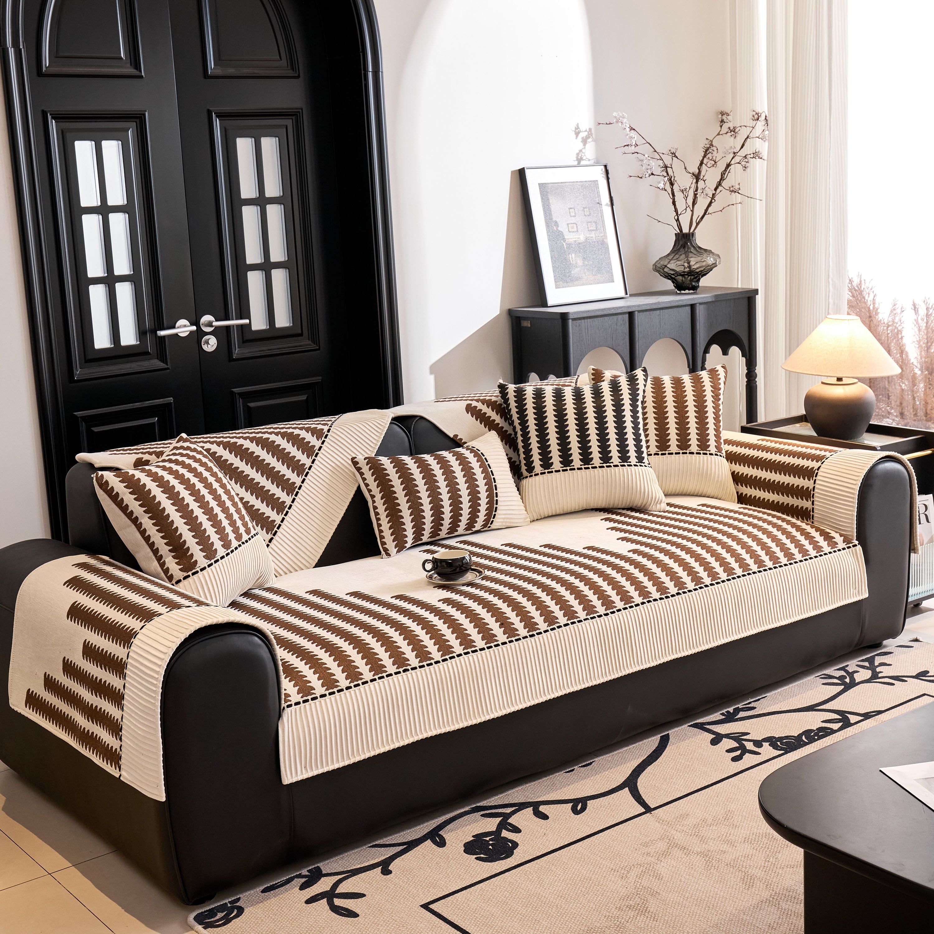 Vertical Stripes Sectional Sofa Cover Slipcover - Non-slip, Fits L-shape Couches