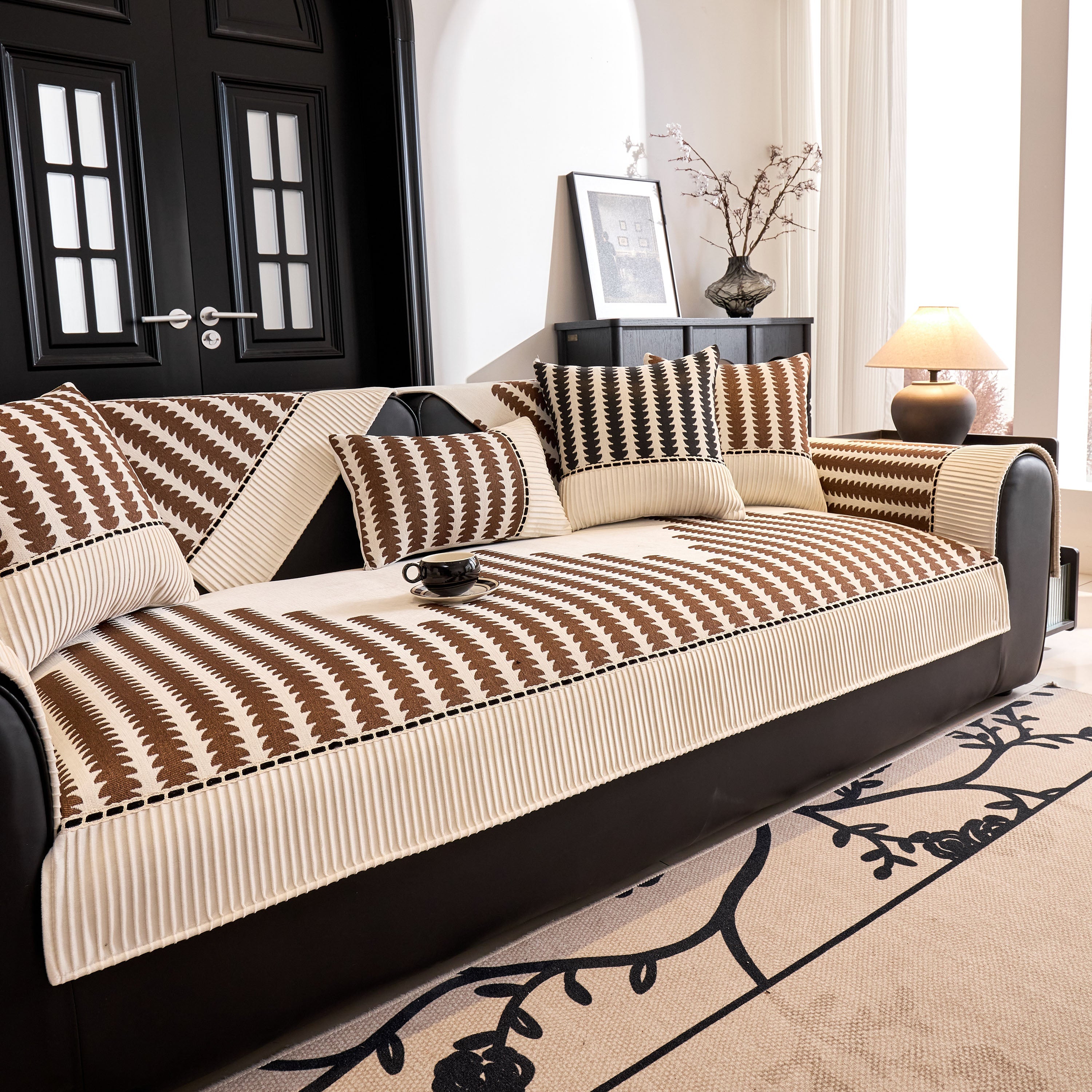 Vertical Stripes Sectional Sofa Cover Slipcover - Non-slip, Fits L-shape Couches