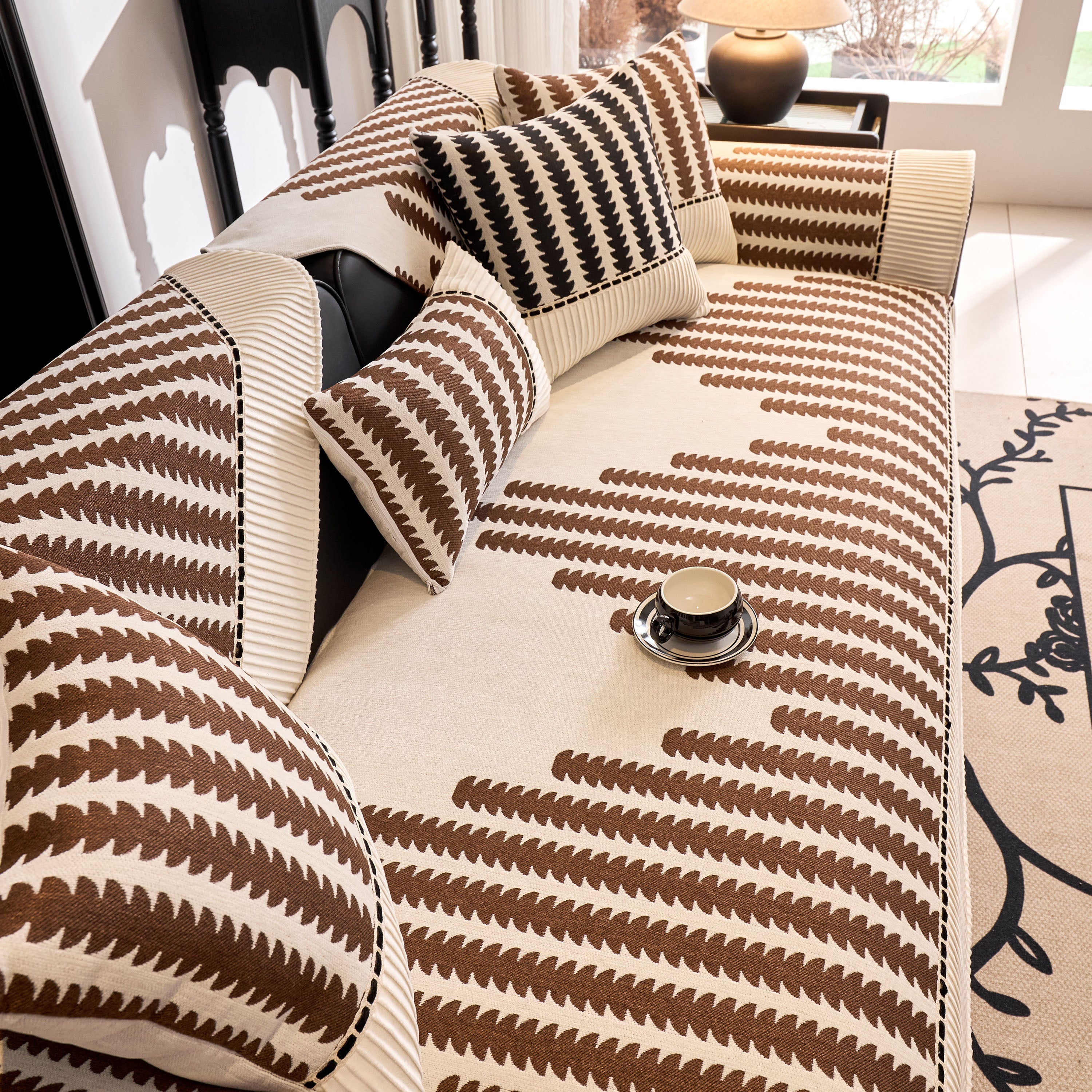 Vertical Stripes Sectional Sofa Cover Slipcover - Non-slip, Fits L-shape Couches