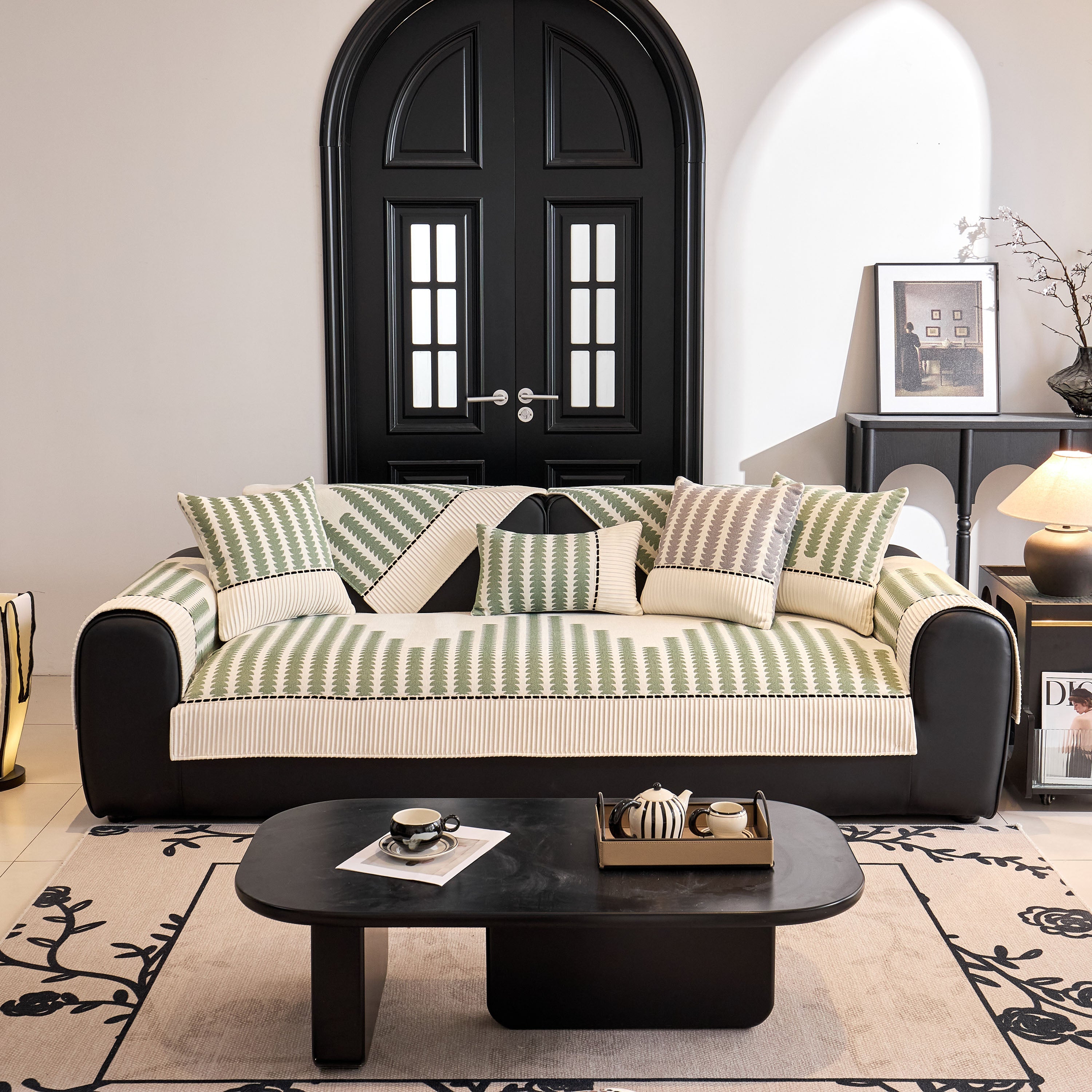 Vertical Stripes Sectional Sofa Cover Slipcover - Non-slip, Fits L-shape Couches