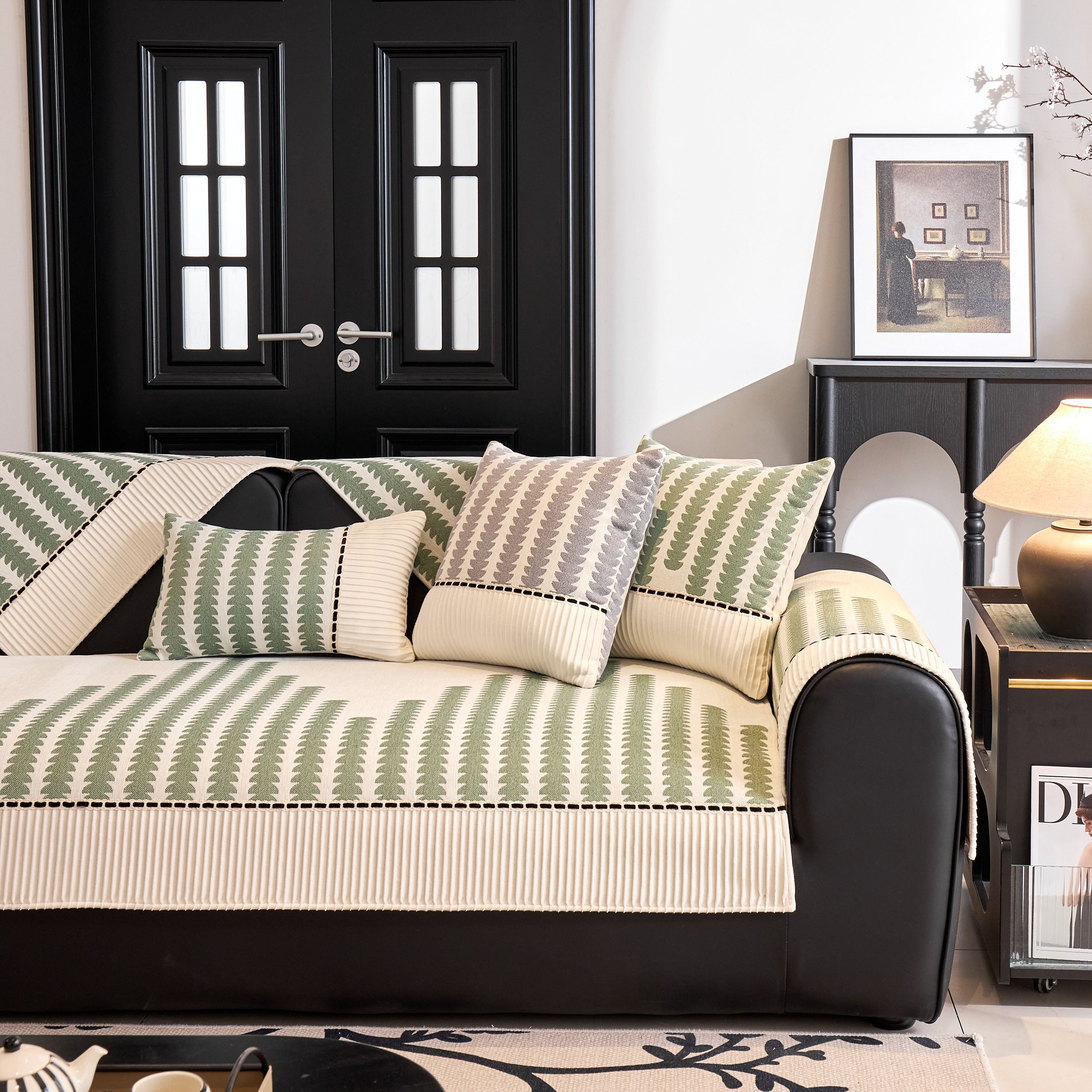 Vertical Stripes Sectional Sofa Cover Slipcover - Non-slip, Fits L-shape Couches