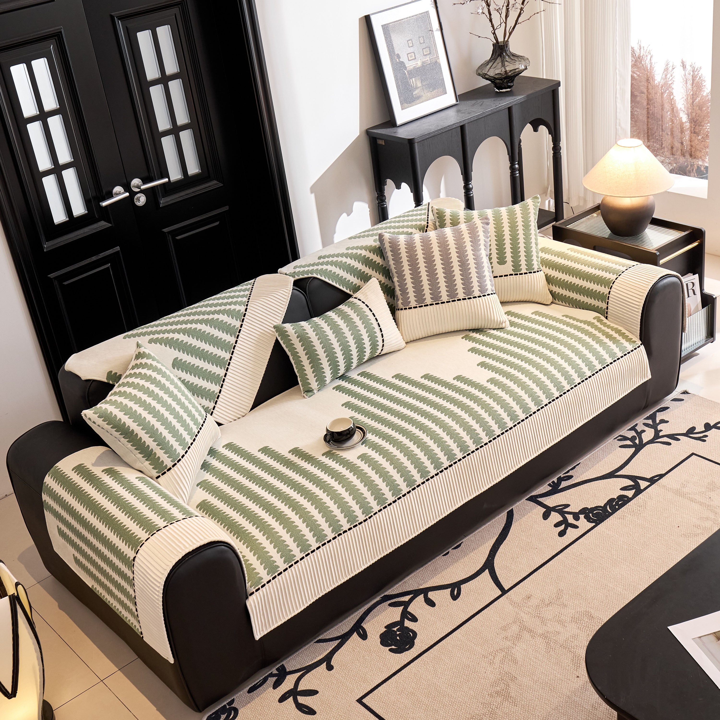 Vertical Stripes Sectional Sofa Cover Slipcover - Non-slip, Fits L-shape Couches