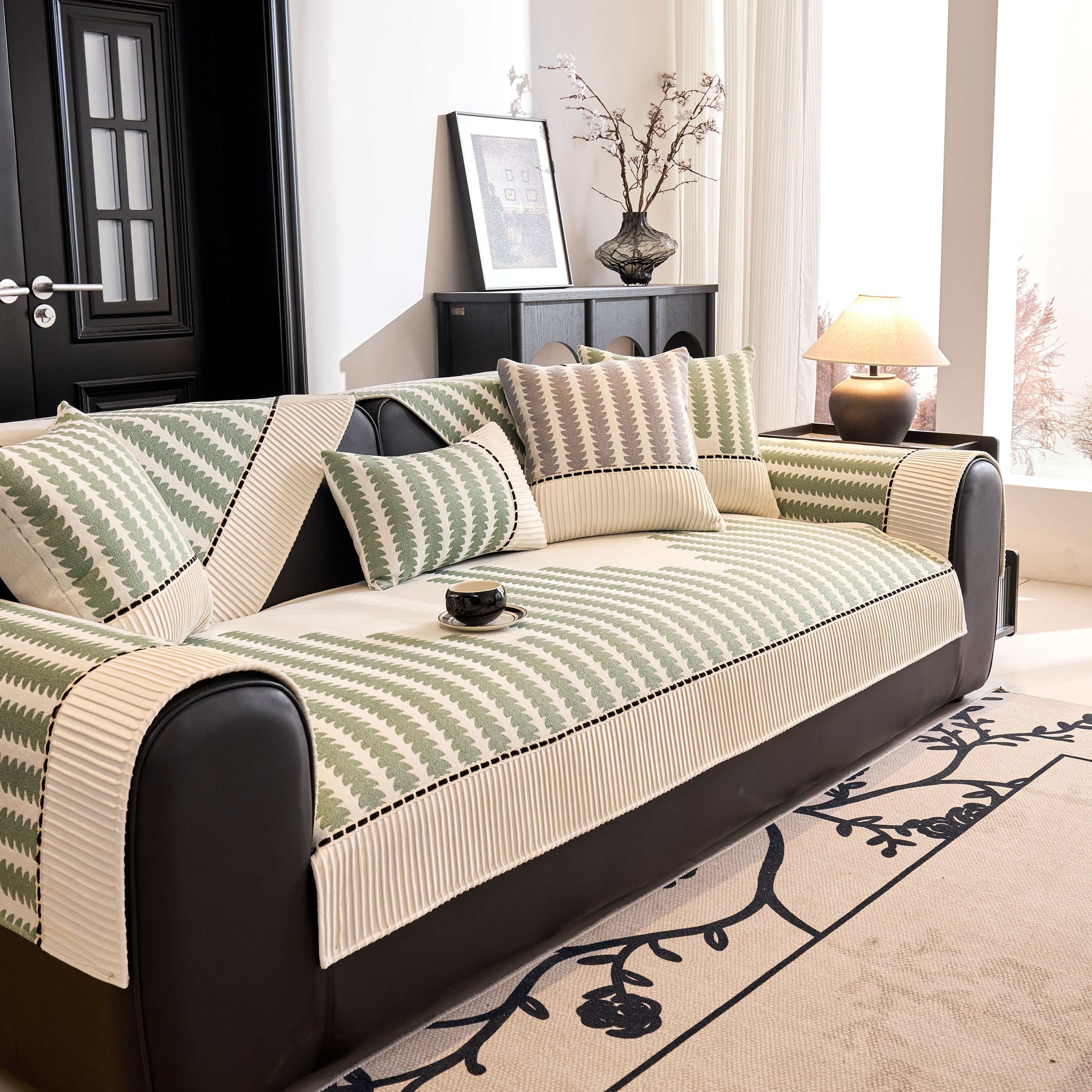 Vertical Stripes Sectional Sofa Cover Slipcover - Non-slip, Fits L-shape Couches