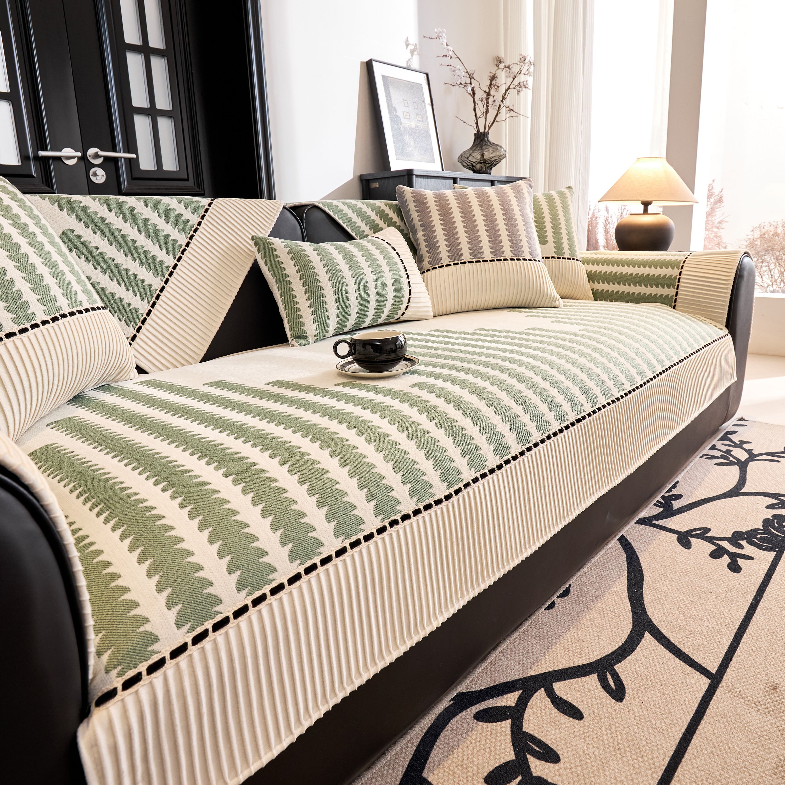Vertical Stripes Sectional Sofa Cover Slipcover - Non-slip, Fits L-shape Couches