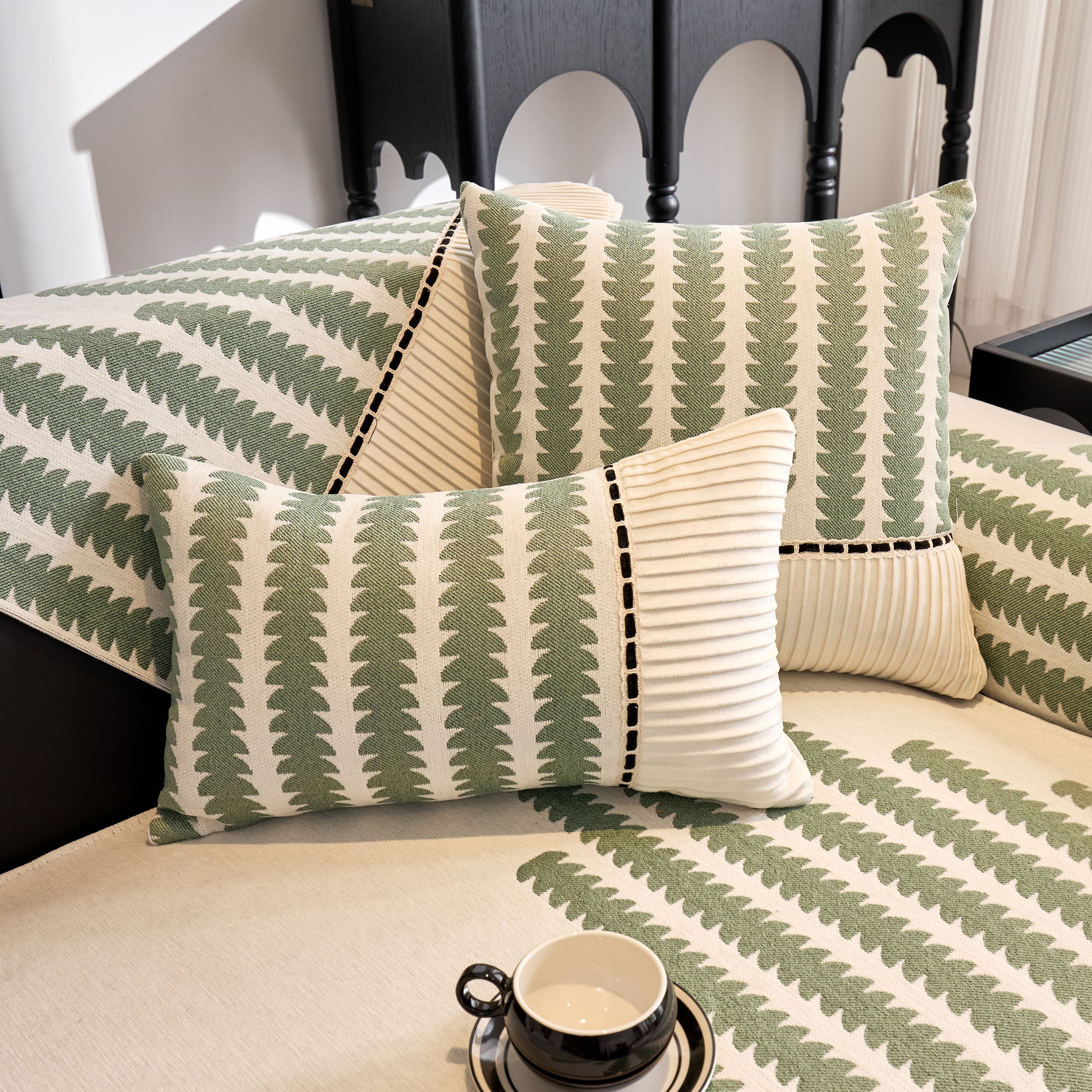 Vertical Stripes Sectional Sofa Cover Slipcover - Non-slip, Fits L-shape Couches