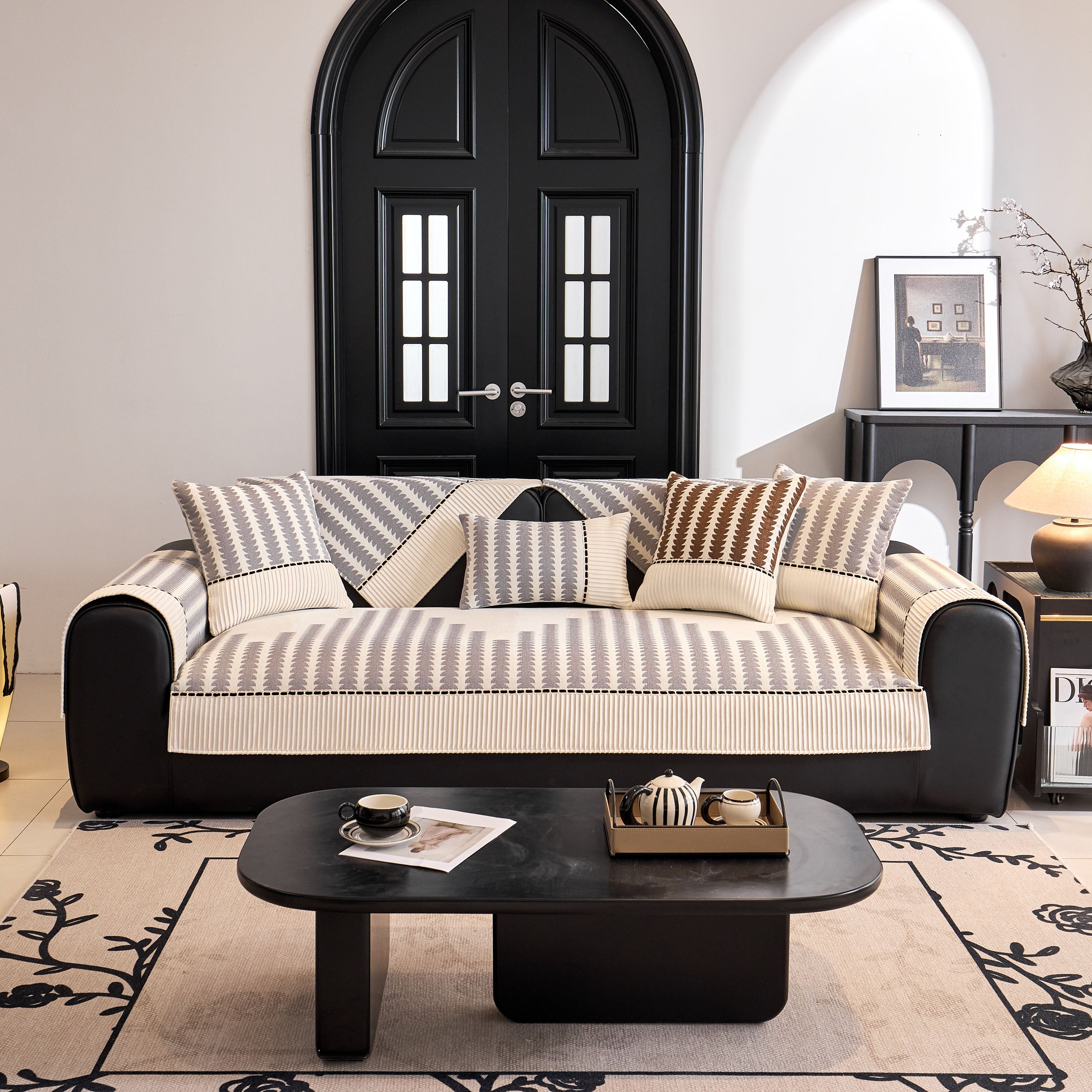 Vertical Stripes Sectional Sofa Cover Slipcover - Non-slip, Fits L-shape Couches