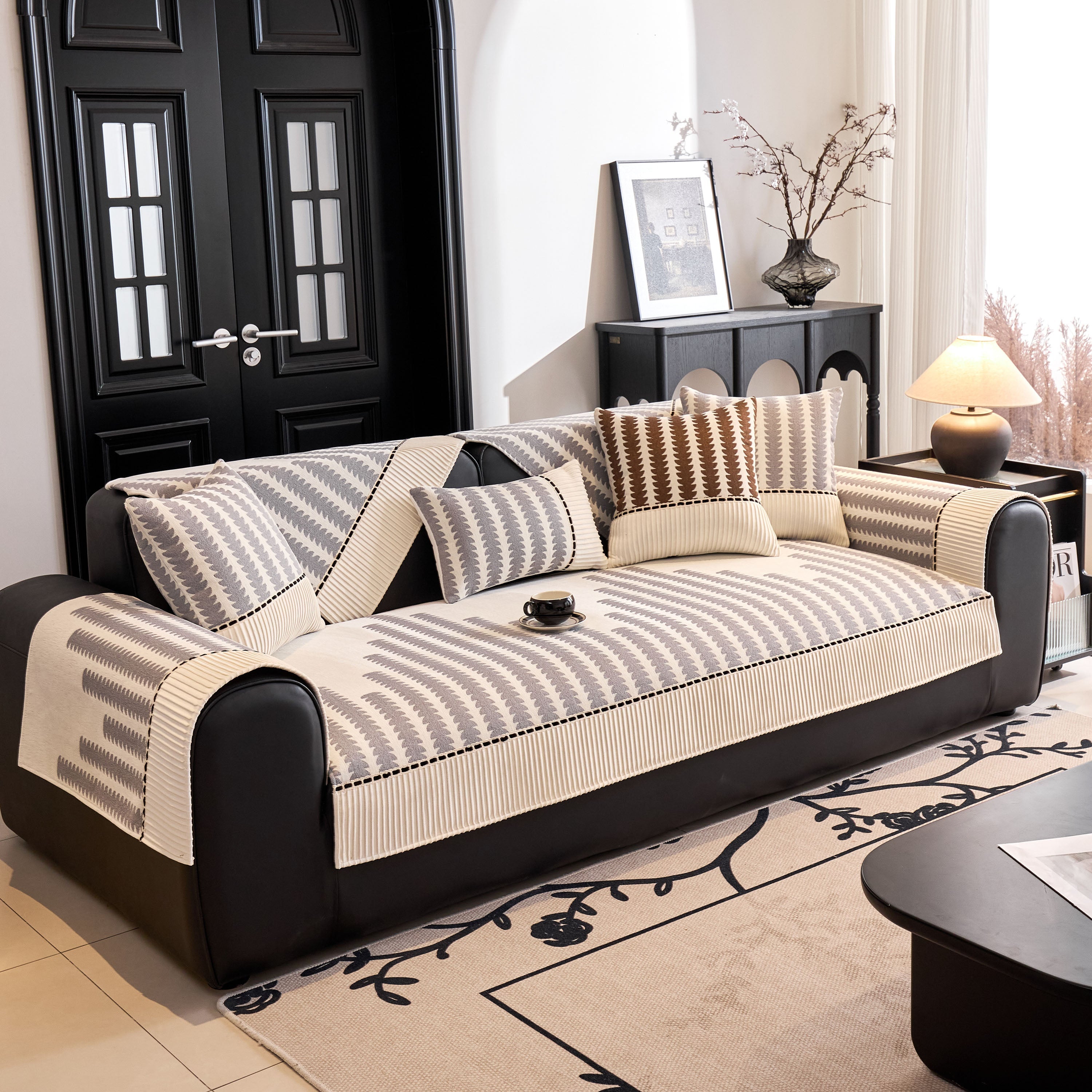 Vertical Stripes Sectional Sofa Cover Slipcover - Non-slip, Fits L-shape Couches
