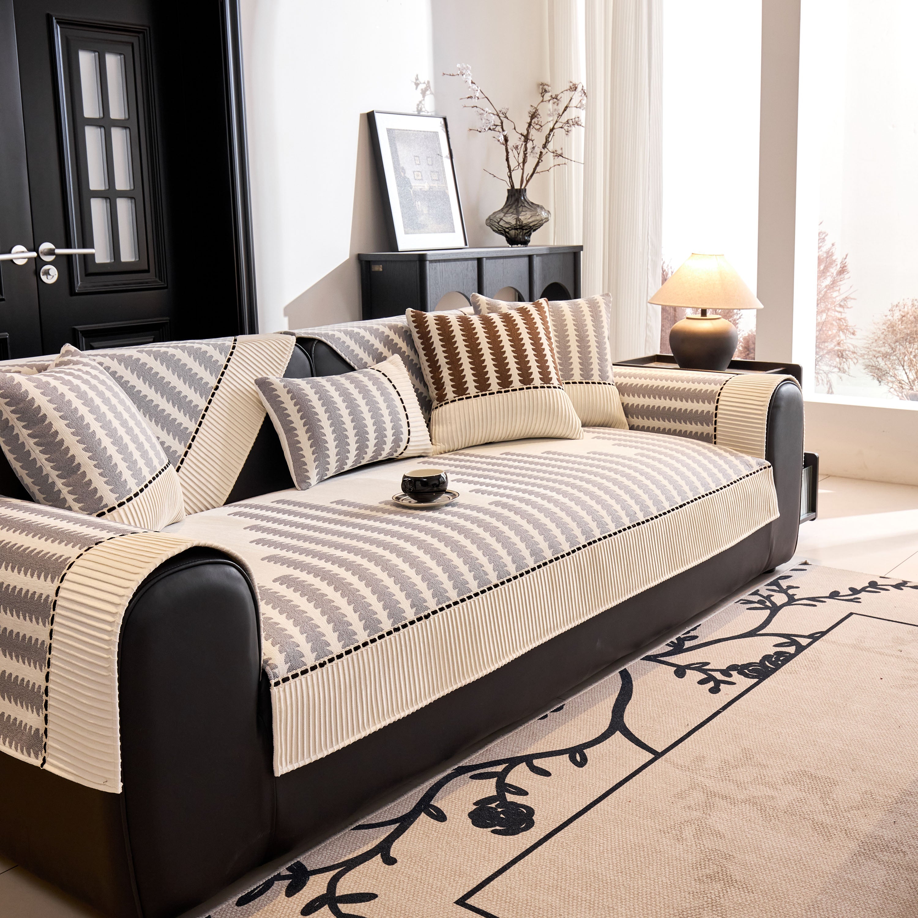 Vertical Stripes Sectional Sofa Cover Slipcover - Non-slip, Fits L-shape Couches
