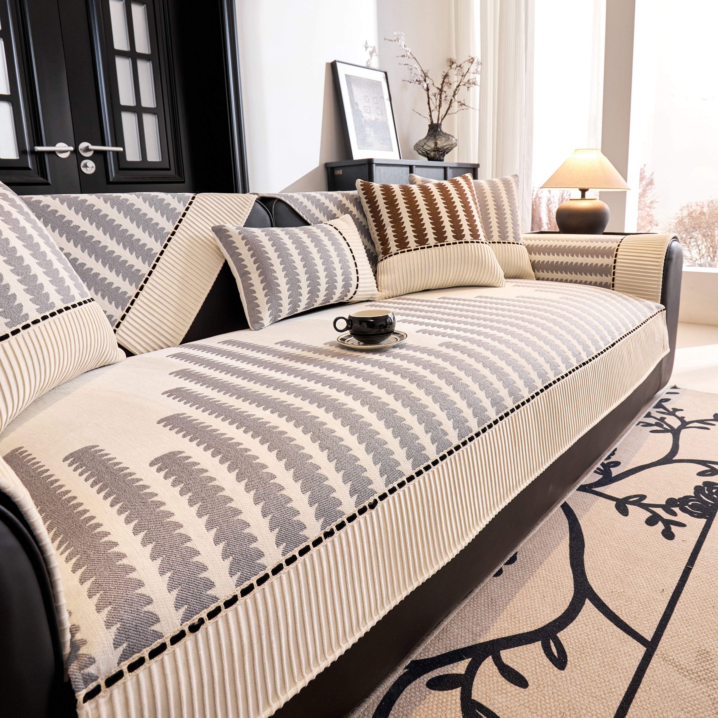 Vertical Stripes Sectional Sofa Cover Slipcover - Non-slip, Fits L-shape Couches