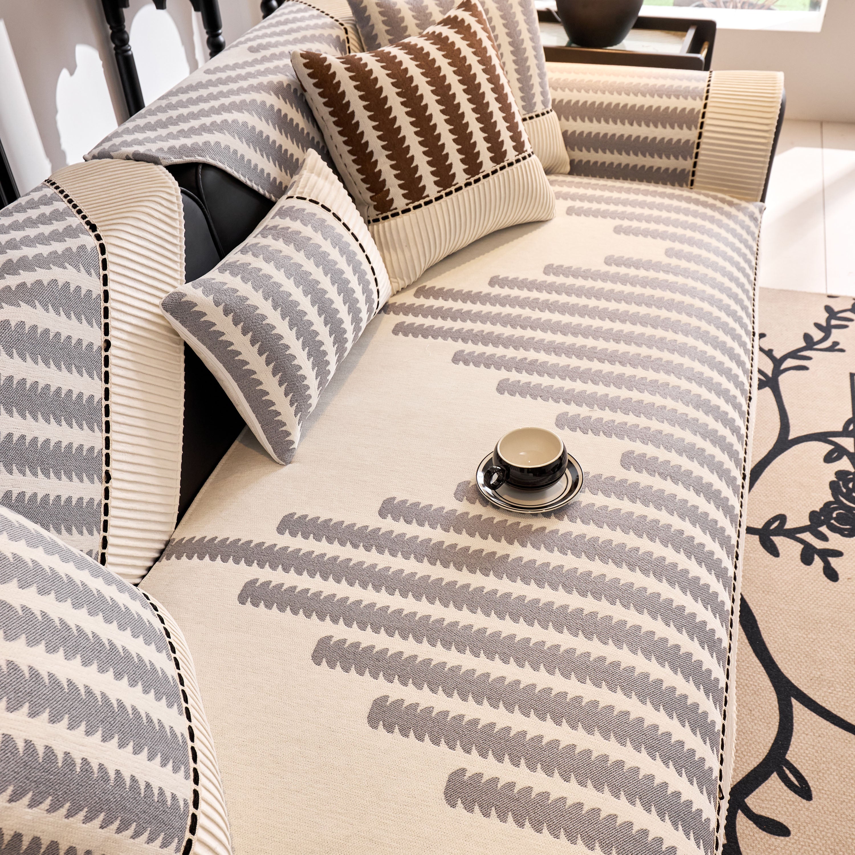 Vertical Stripes Sectional Sofa Cover Slipcover - Non-slip, Fits L-shape Couches