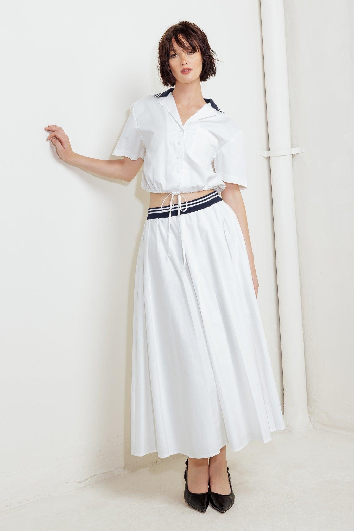Coastal Collar Woven Midi Skirt