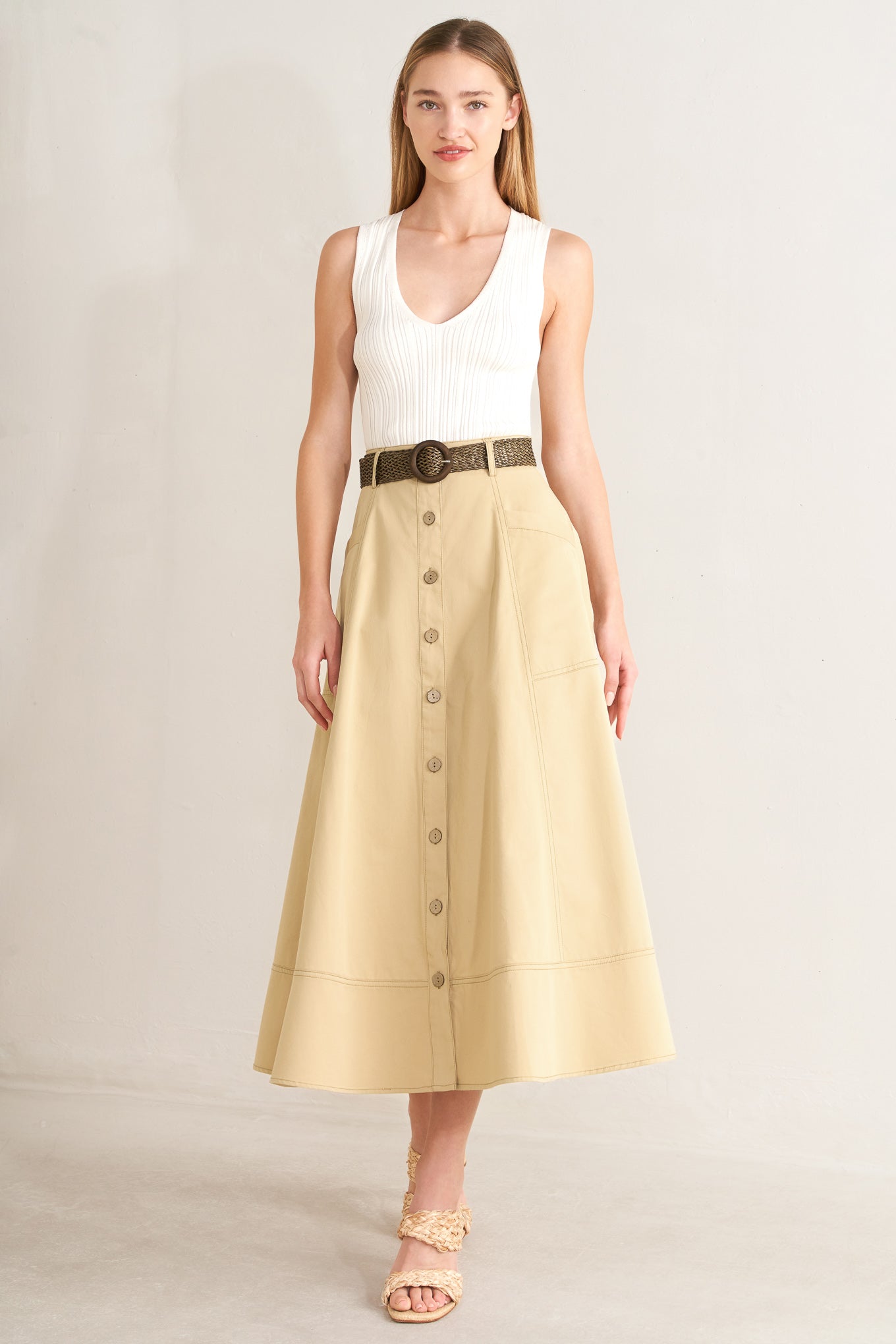 Sand Breeze Woven Midi Skirt