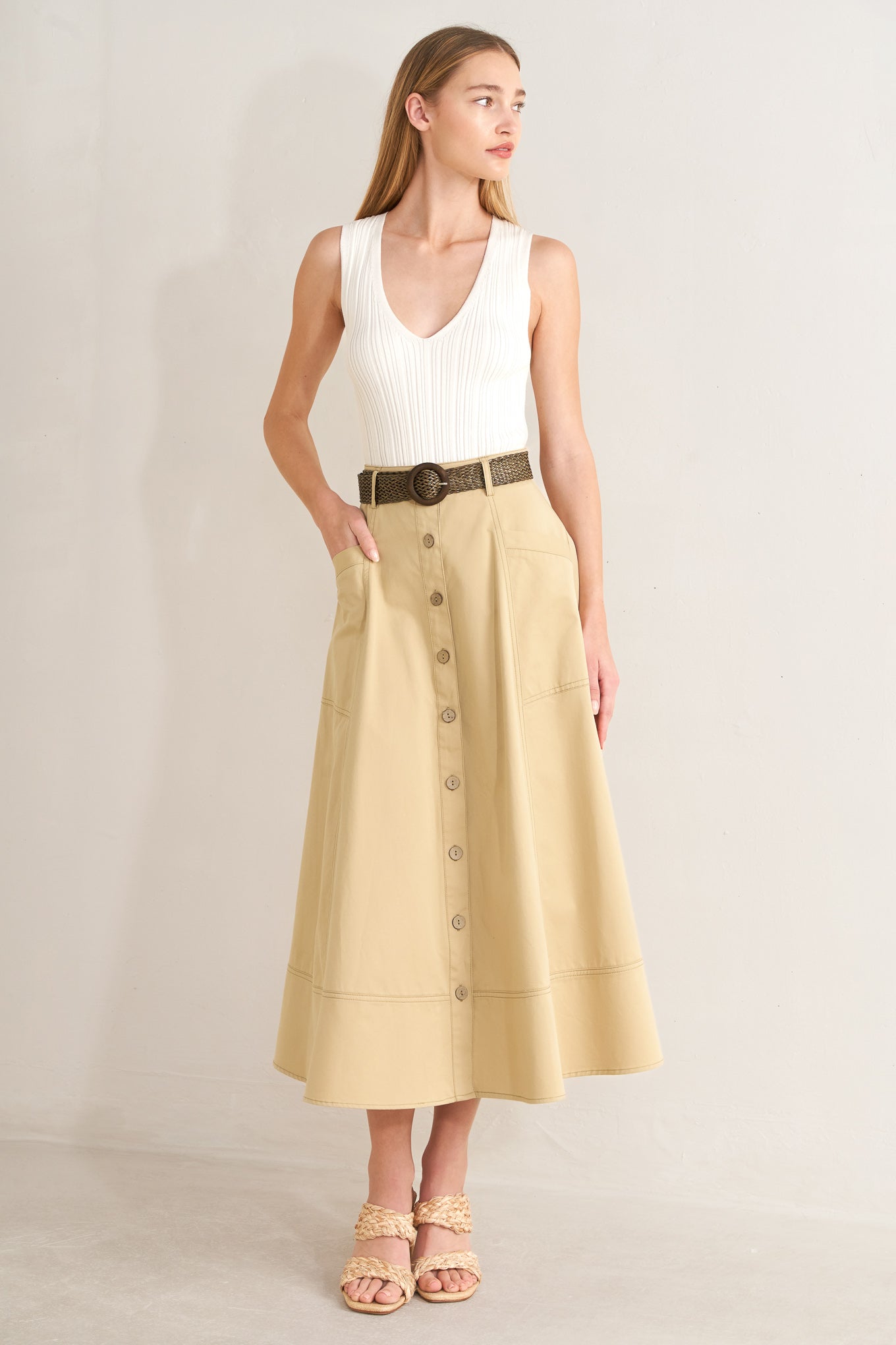 Sand Breeze Woven Midi Skirt