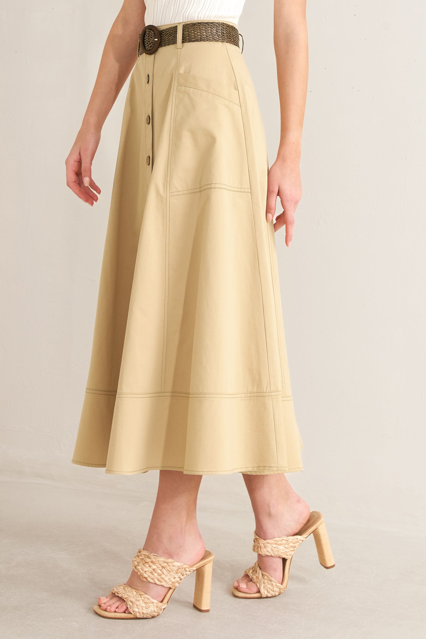 Sand Breeze Woven Midi Skirt