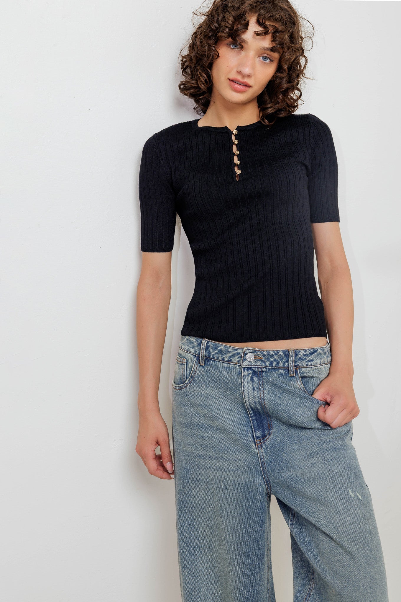 Modern Curl Sweater Knit Top