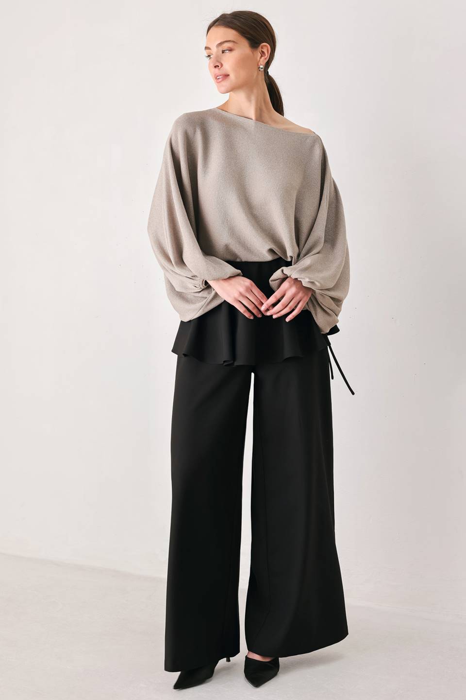 Taupe Shimmer Metallic Taupe Batwing Sweater Top