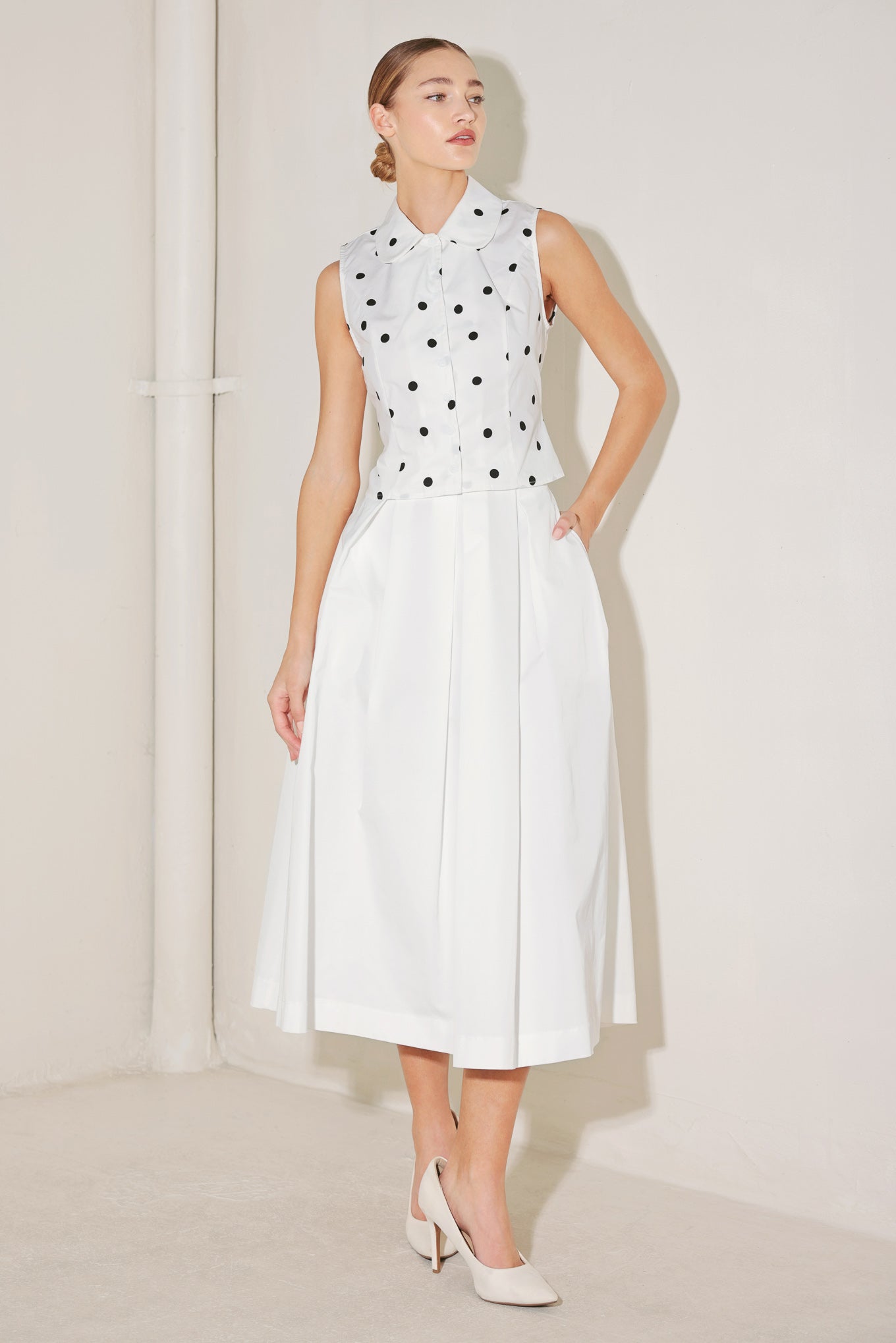 Café Noir Polka Woven Top