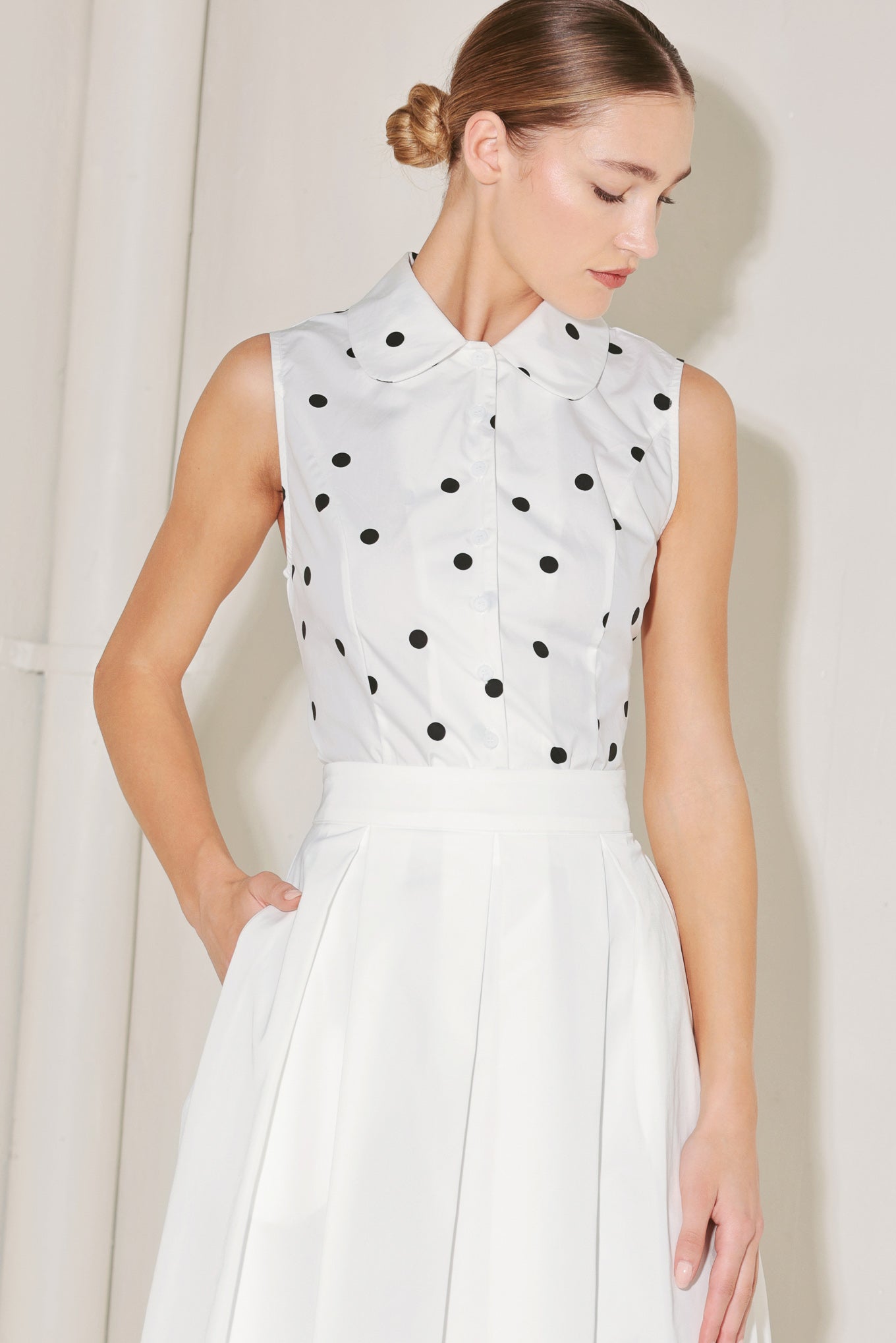 Café Noir Polka Woven Top