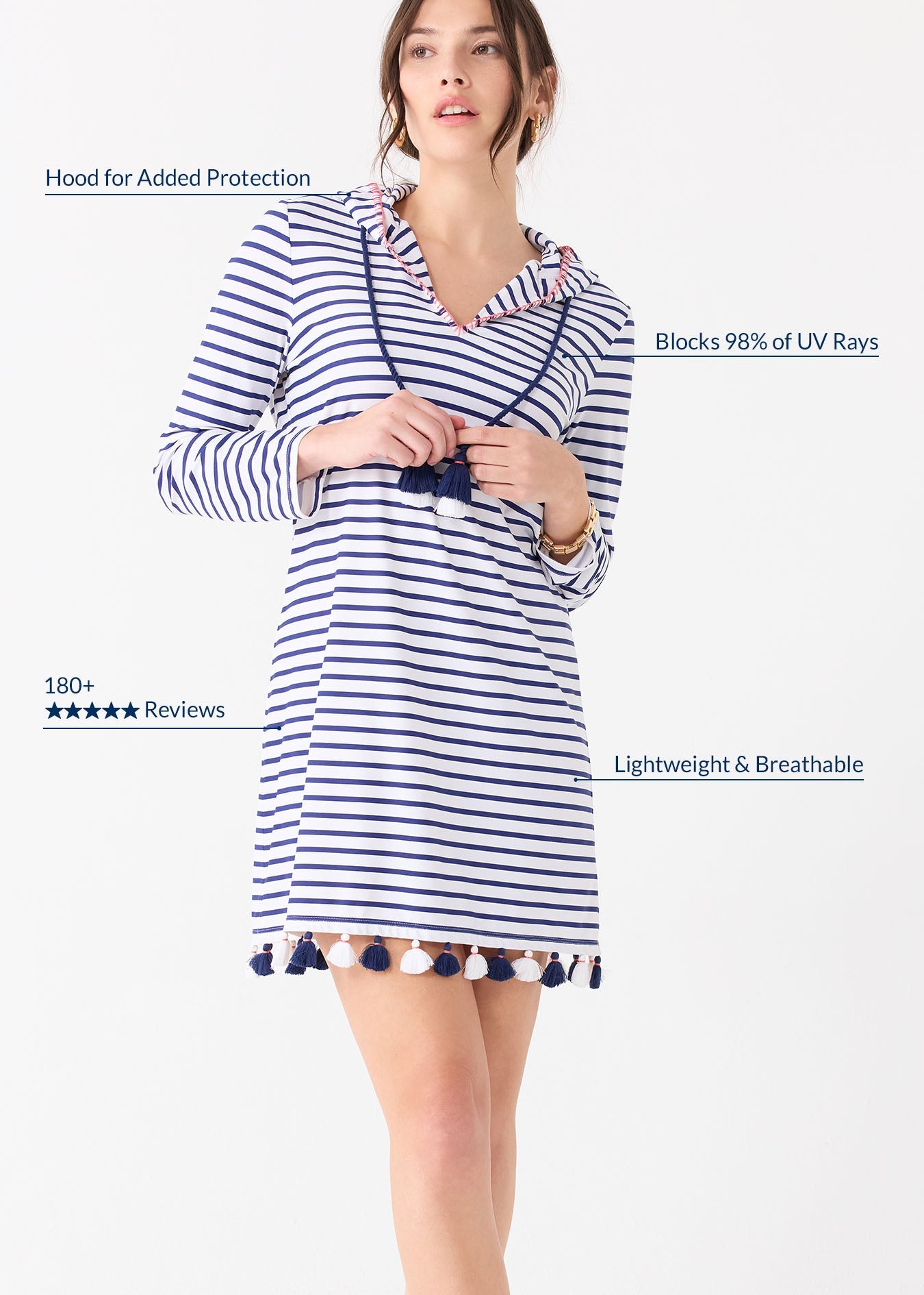 Navy Stripe Hooded Cover Up | Includes Plus Size