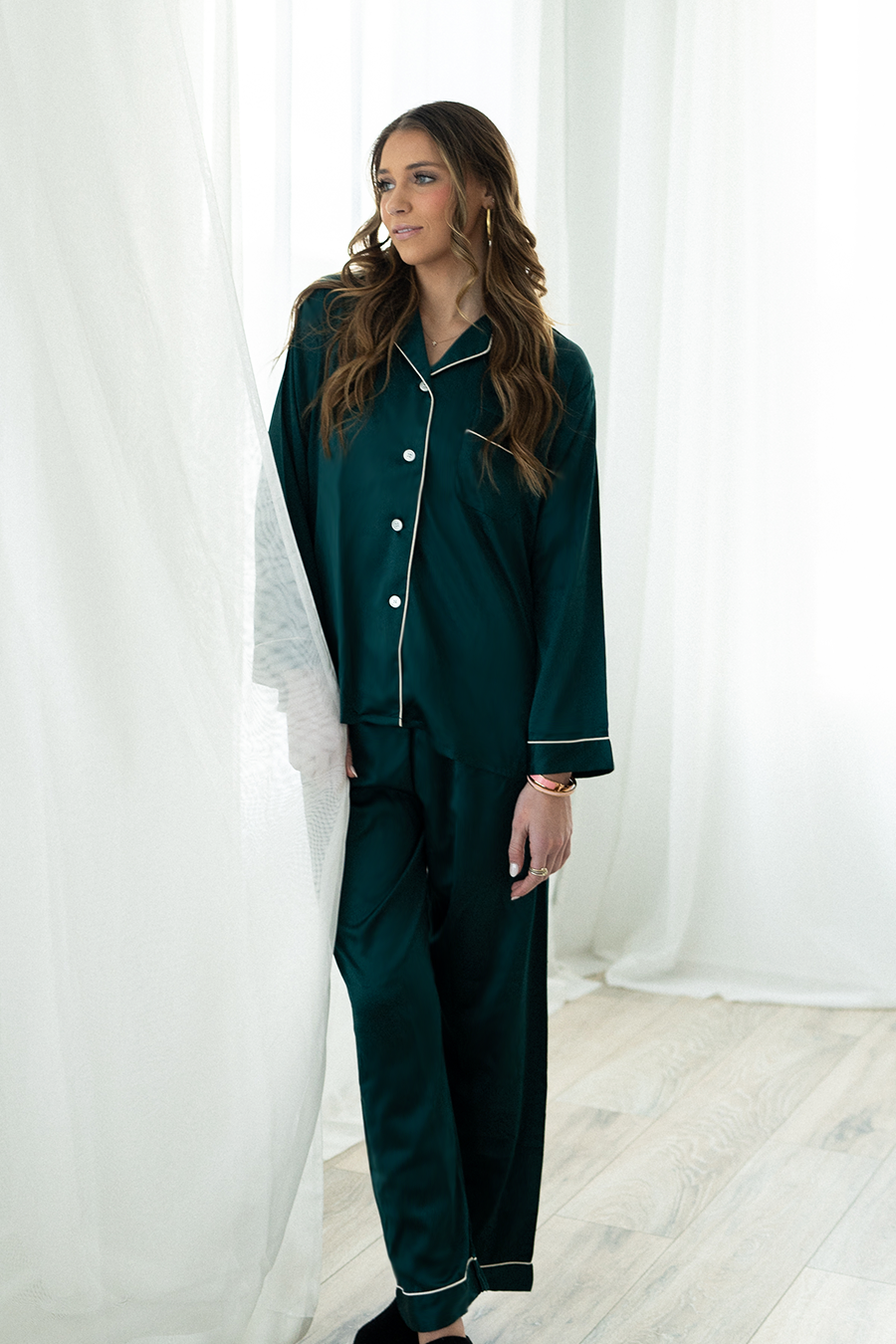 Forest Green Satin Pajama Pants Set