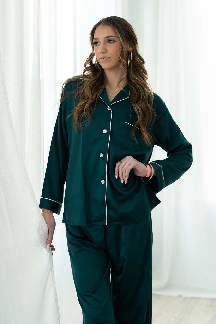 Forest Green Satin Pajama Pants Set