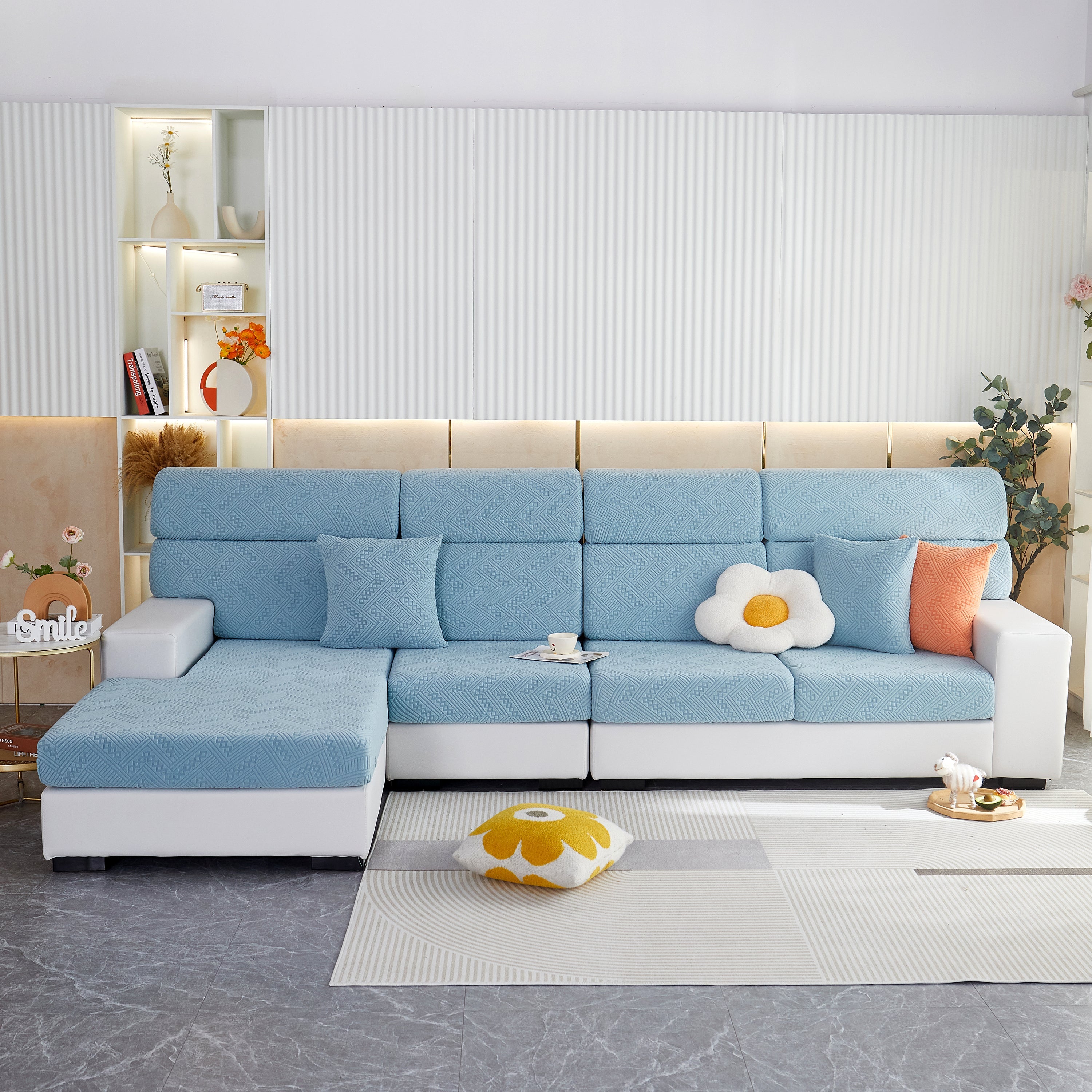 Stretch Jacquard Fleece Settee Cushion Covers, Stylish Non Slip Couch Cushion Covers For Sectional Sofas