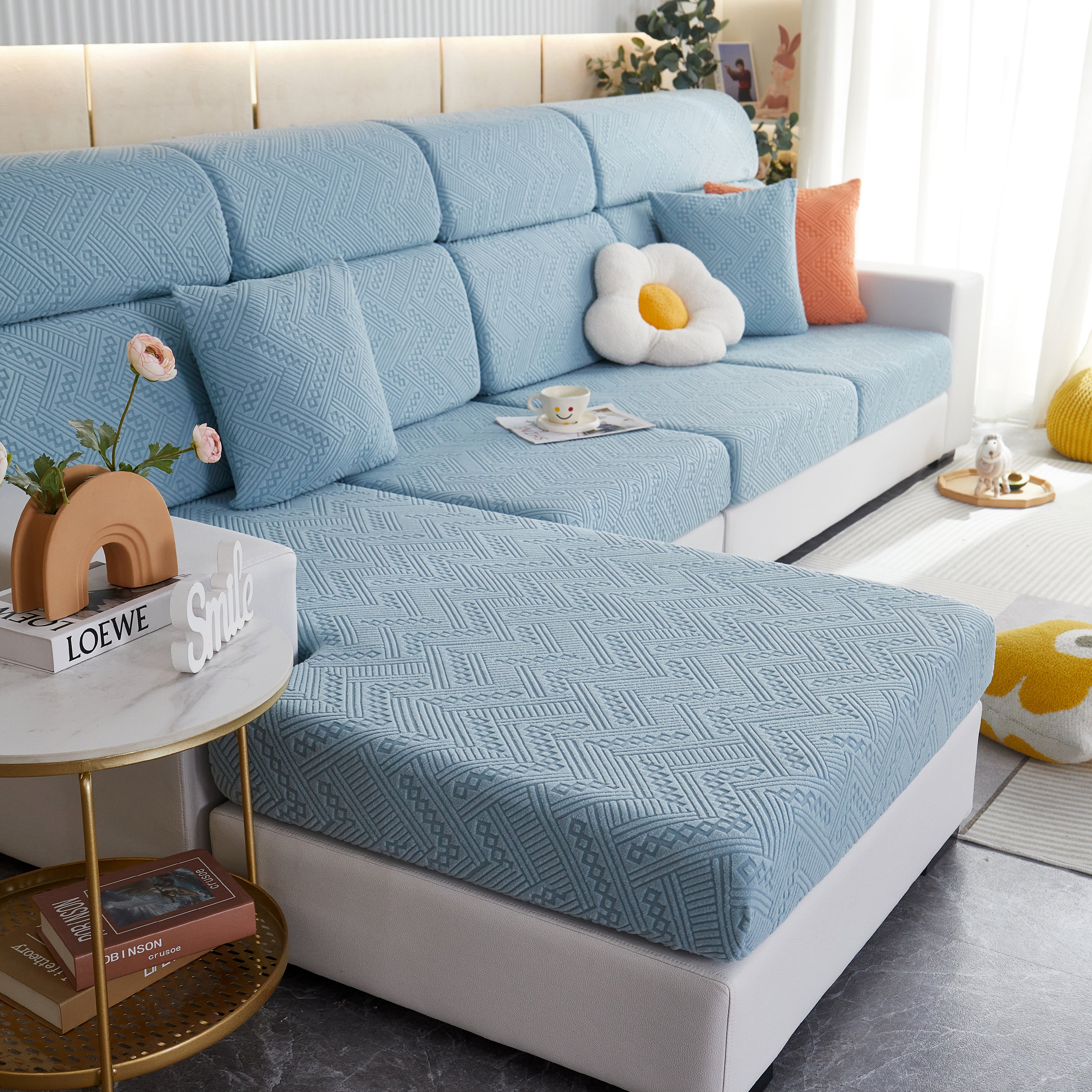 Stretch Jacquard Fleece Settee Cushion Covers, Stylish Non Slip Couch Cushion Covers For Sectional Sofas