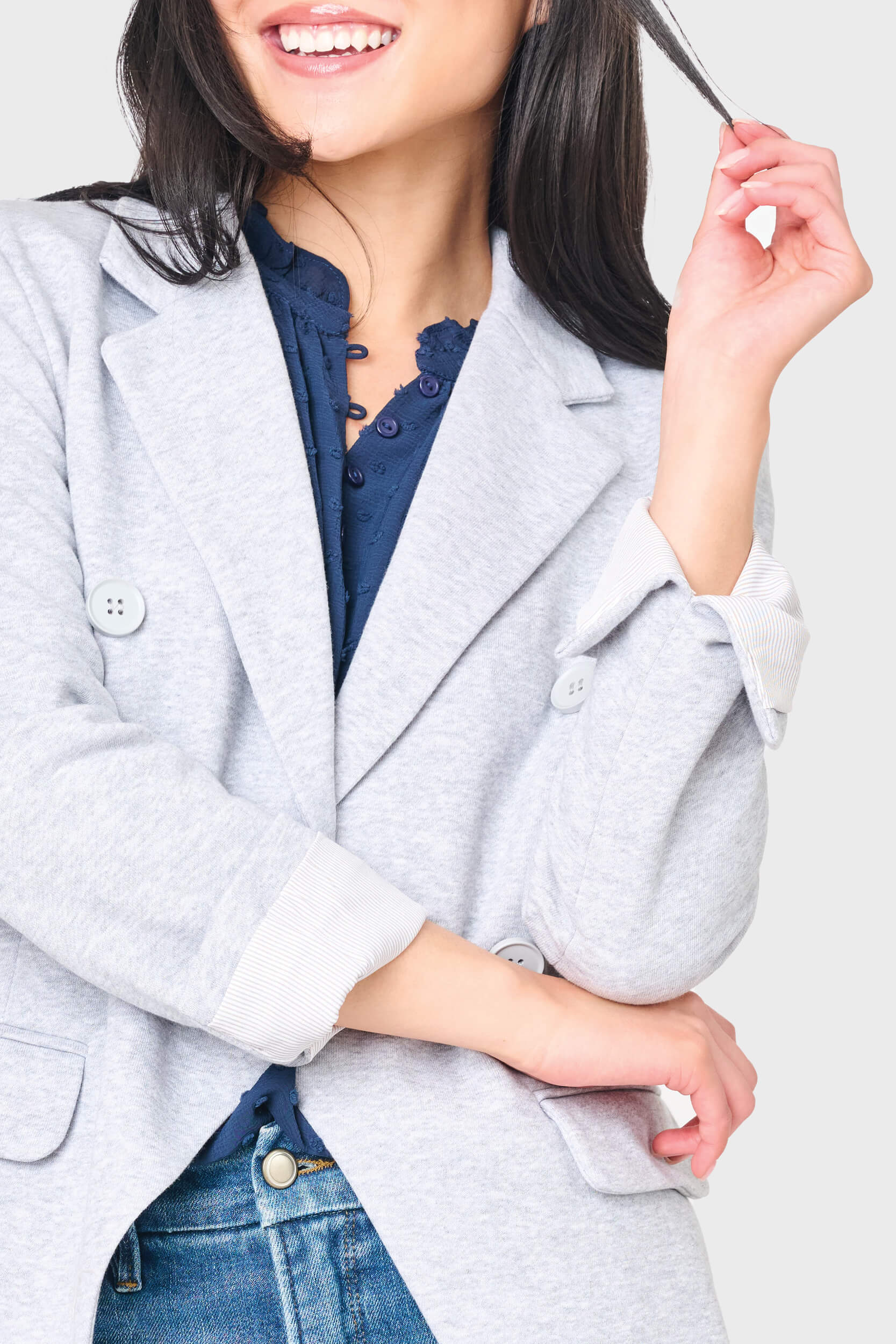 Double Breasted Blazer In Heather Grey
