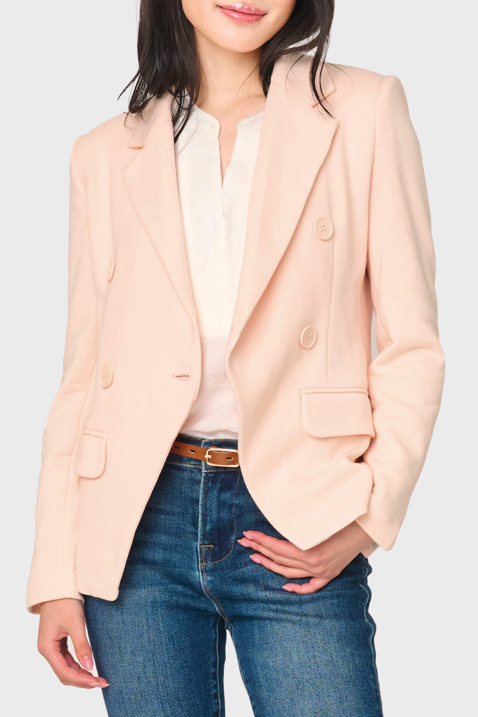 Double Breasted Blazer In Pearl Blush