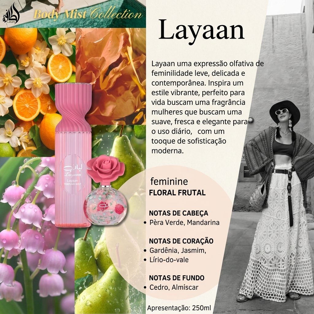 Lattafa Layaan Body Mist For Women, 8.4 Oz (250 Ml), Floral Fruity Fragrance Mist